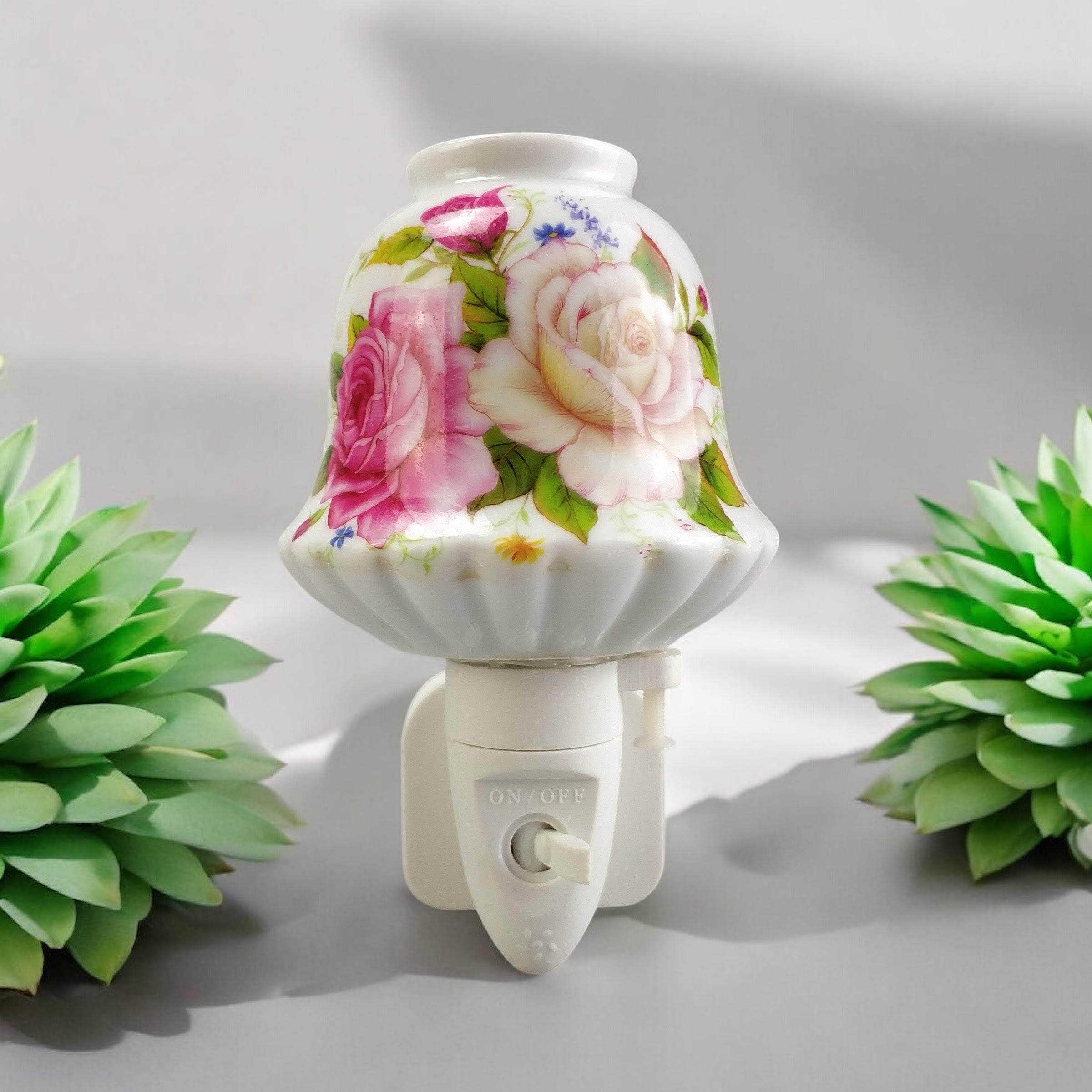 8 Inch Floral LED Nightlight with Pink and White Flowers