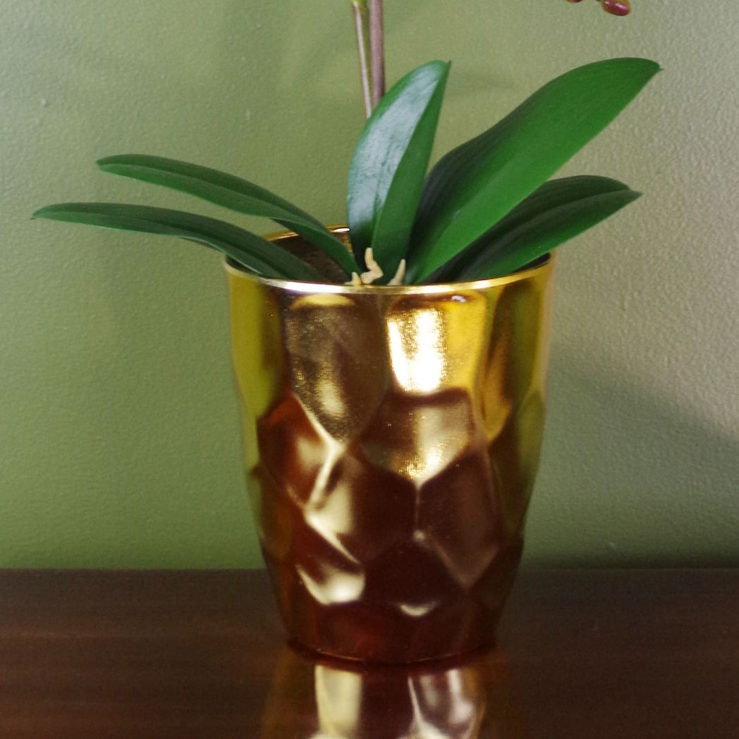 Leaf 54cm Artificial Dark Pink Orchid Plant with Decorative Pot and 10 Flowers