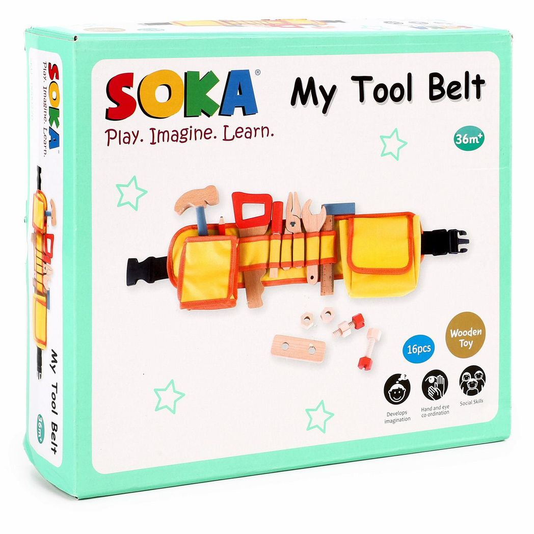 SOKA My Tool Belt Wooden Pretend Play Tool Set with Adjustable Belt and Accessories