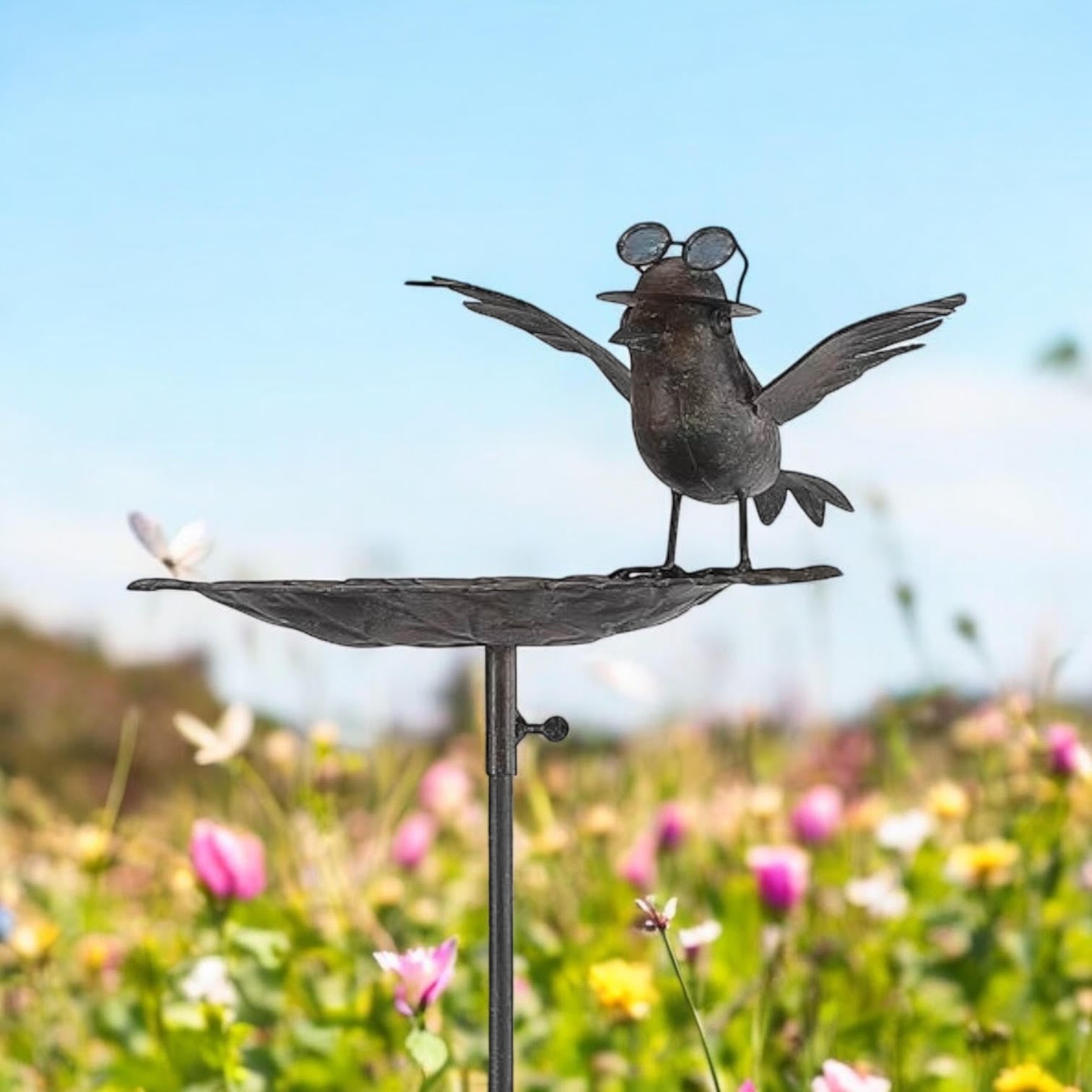 MSL 50 Inch Metal Bird Feeder Garden Stake with Distressed Finish