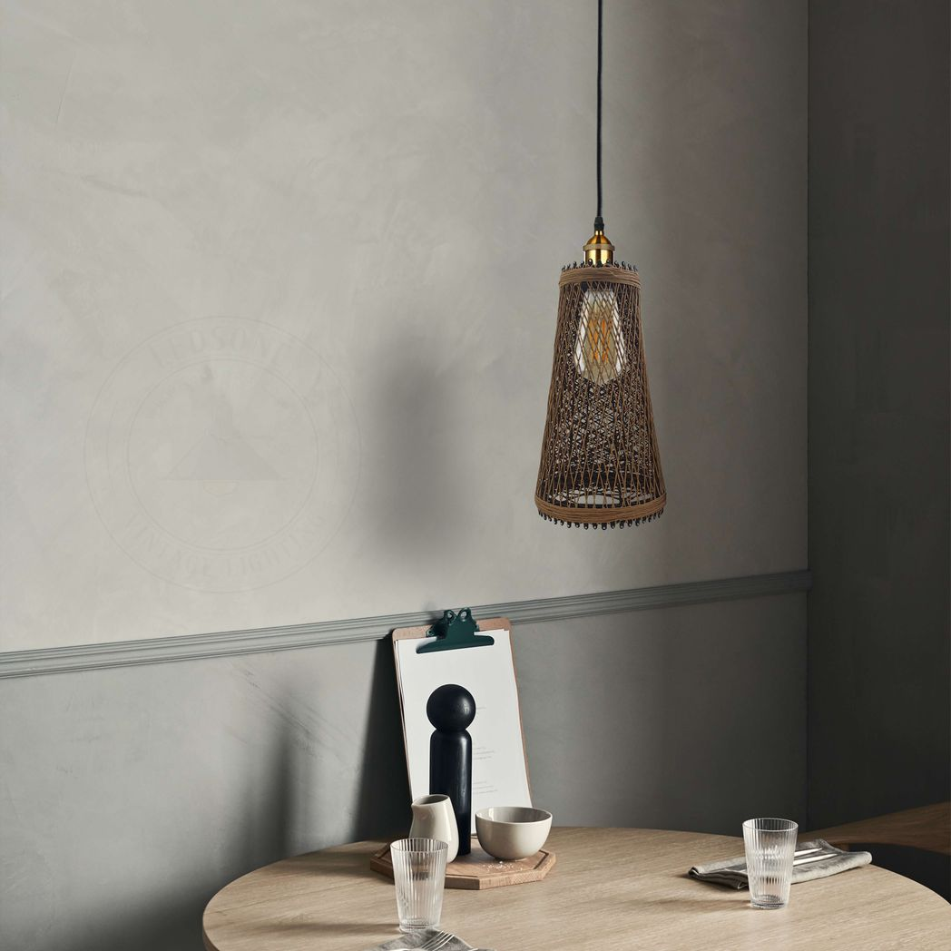 Natural Rattan Wicker Vintage Industrial Style Single Ceiling Pendant Light Shade