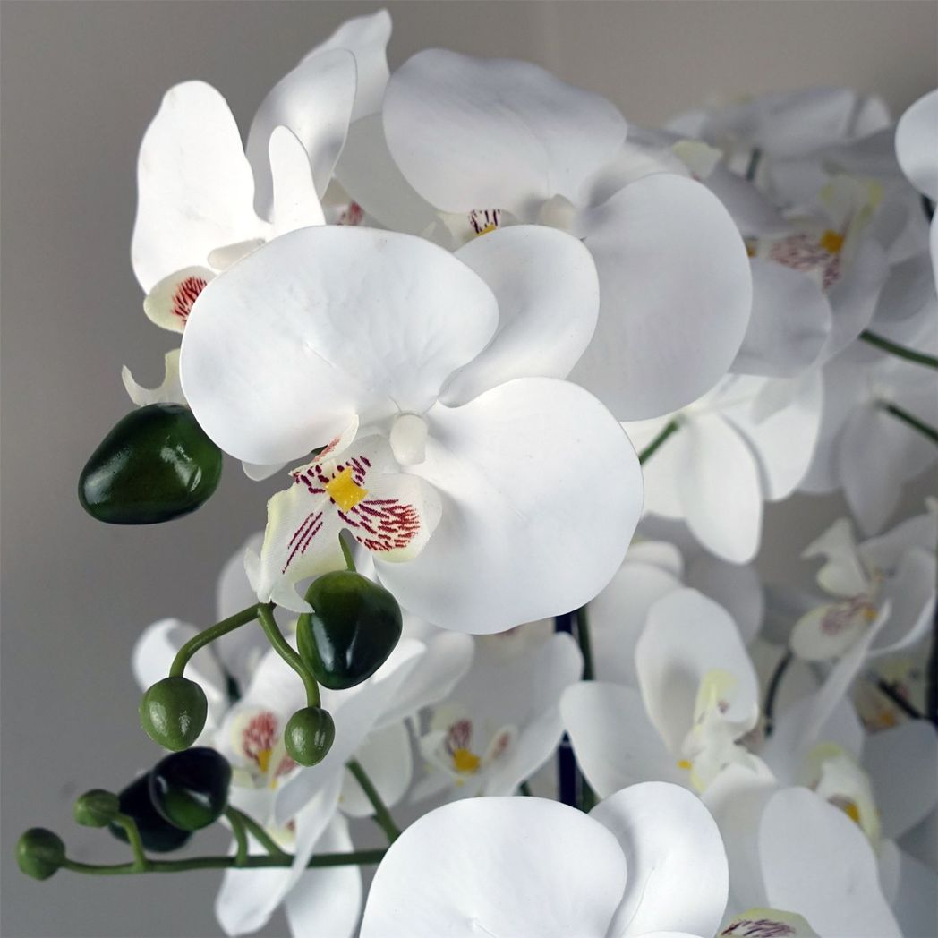 Leaf 50cm Artificial White Orchid with Glass Planter