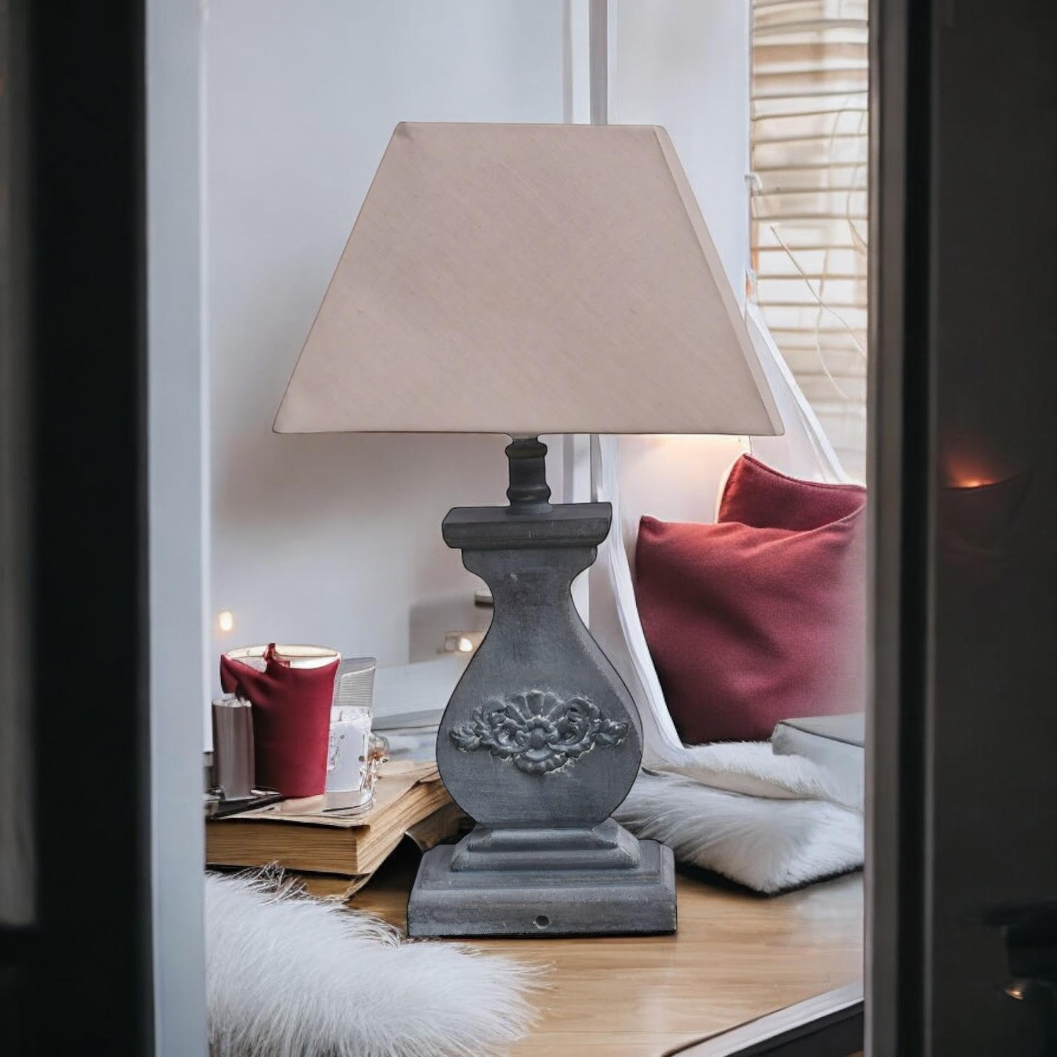 MSL 43cm Traditional Table Lamp with Linen Shade, Inline Rocker Switch, Double Insulated