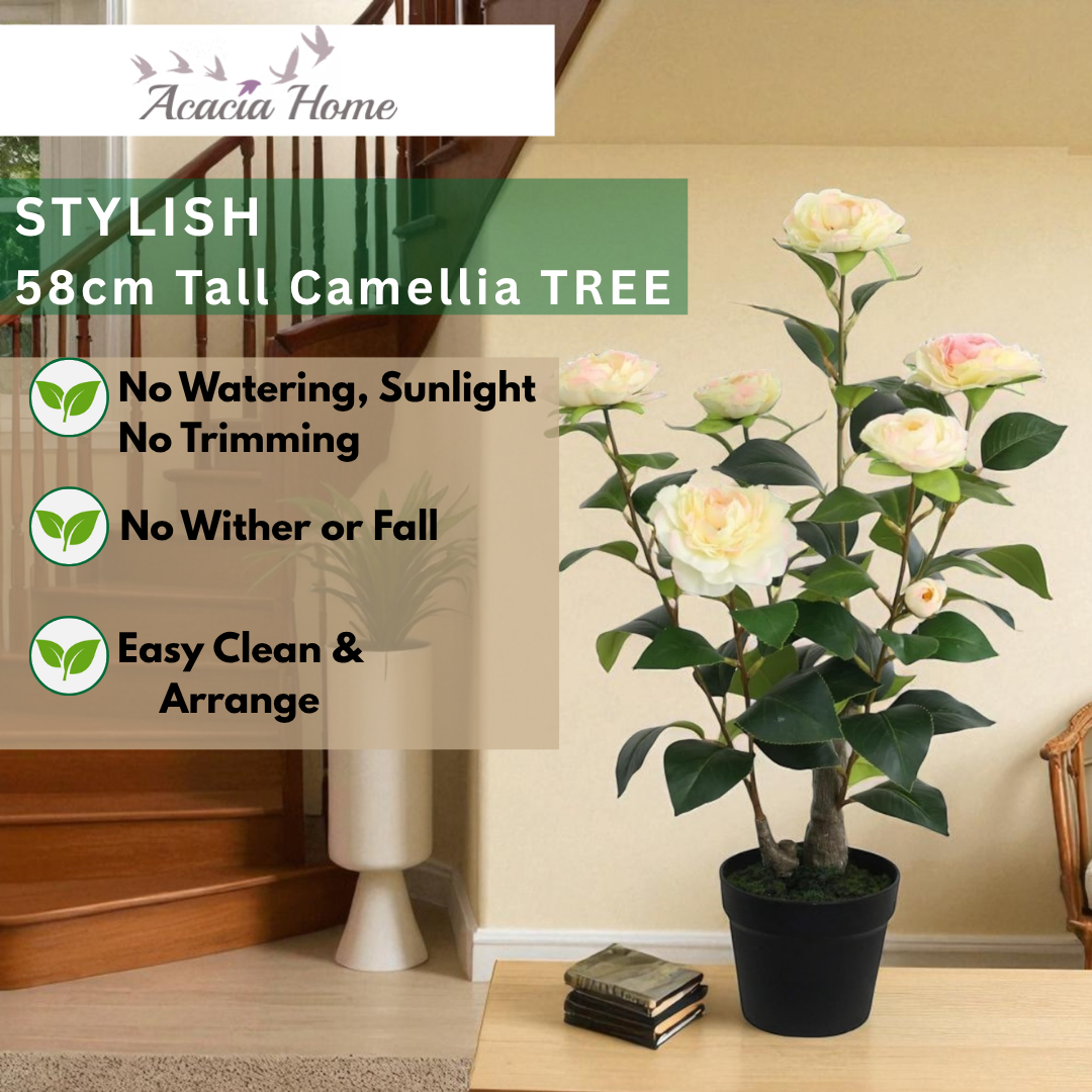 MSL 58CM Artificial Camellia Plant, Realistic Design, Maintenance Free