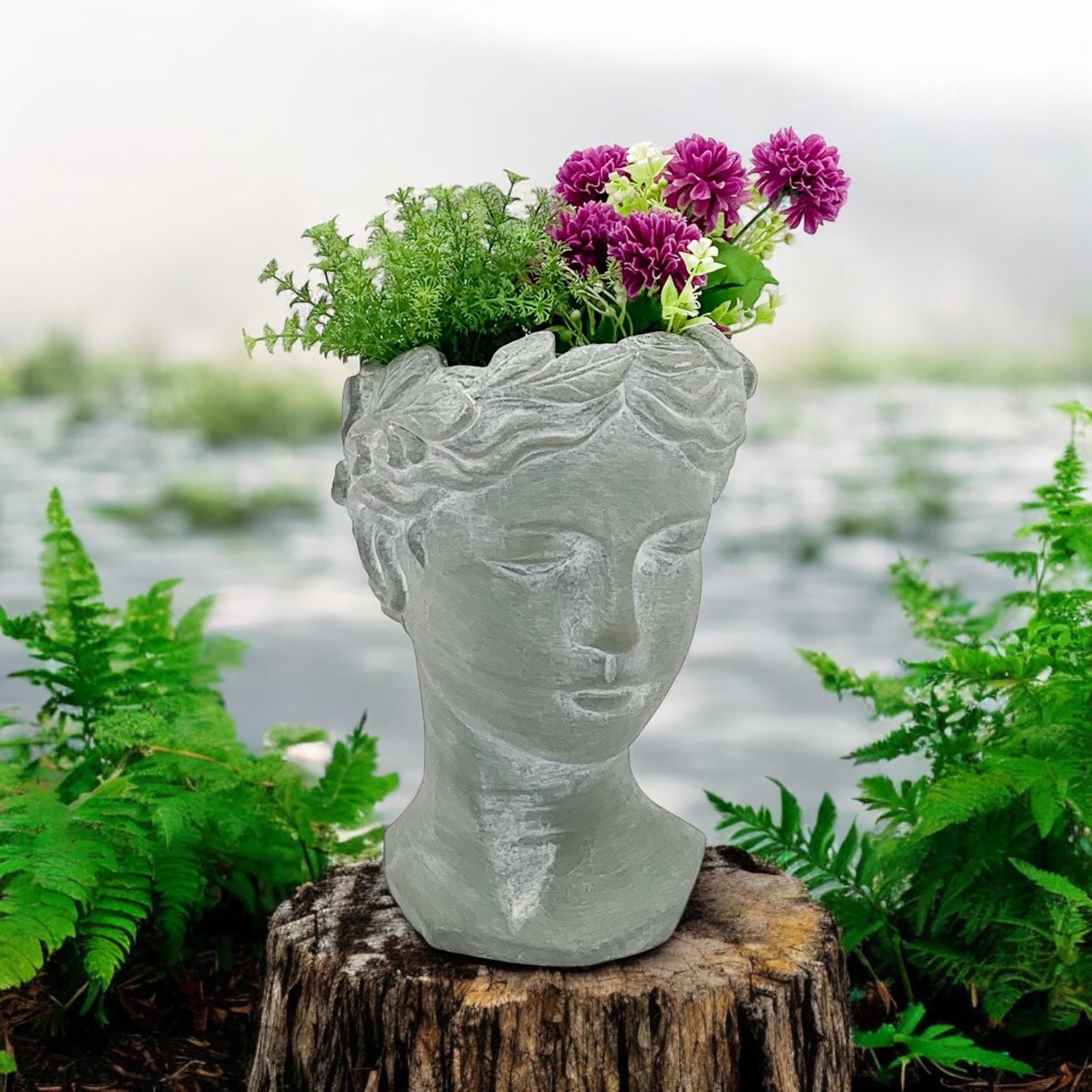 MSL 35cm Grey Cement Bust Pot