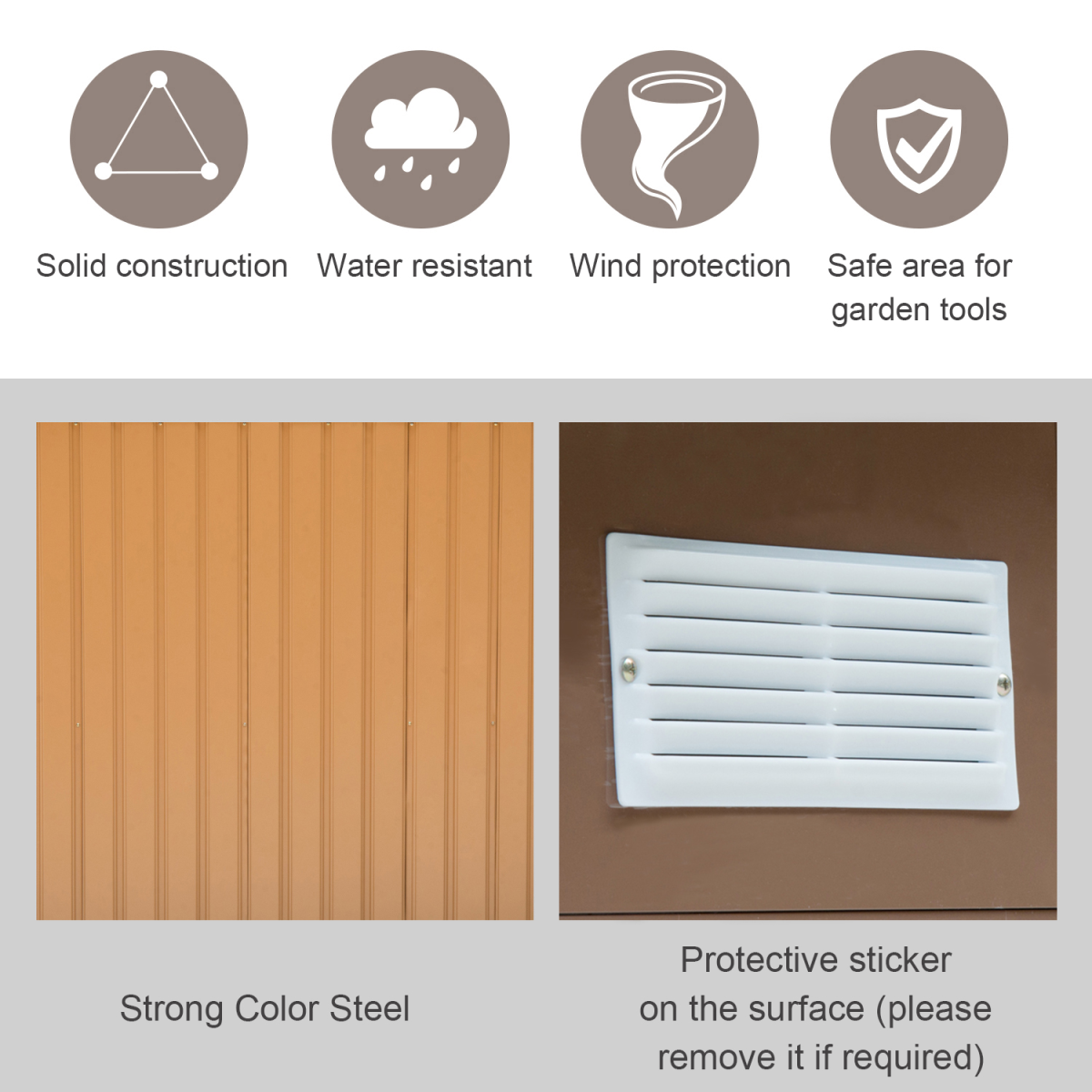 Outsunny 9 x 6 ft Metal Storage Shed, Khaki, with Sliding Double Doors, Ventilation and Floor Foundation