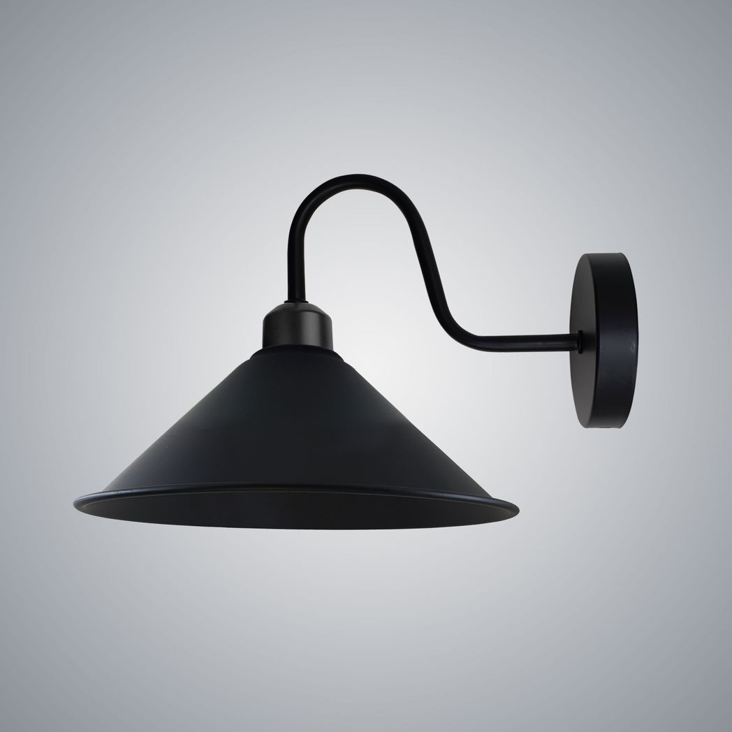Black Vintage Wall Sconce, E27 Base, Swan Neck, Cone Shade