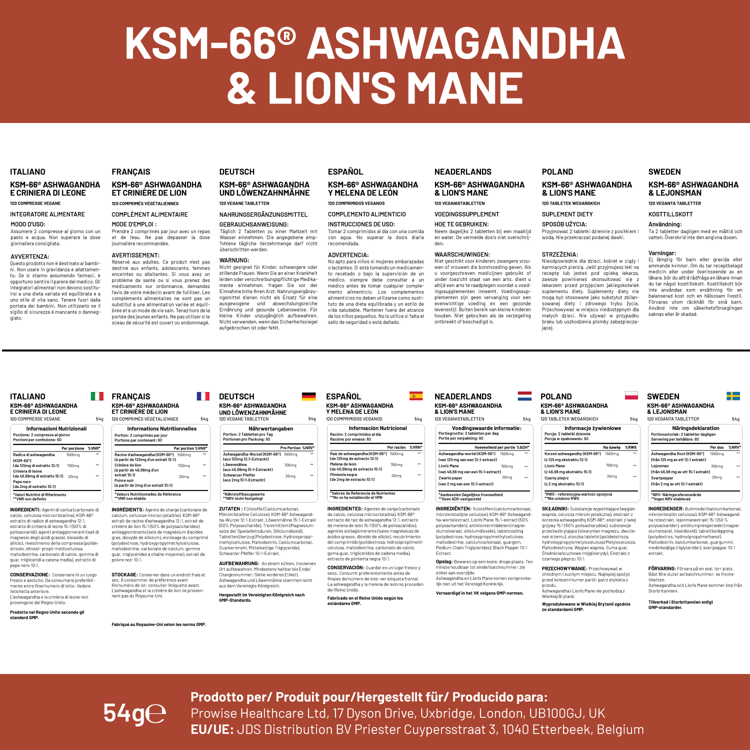KSM-66 Ashwagandha and Lions Mane Tablets 2200mg, 120 Vegan Tablets with Black Pepper, UK Made