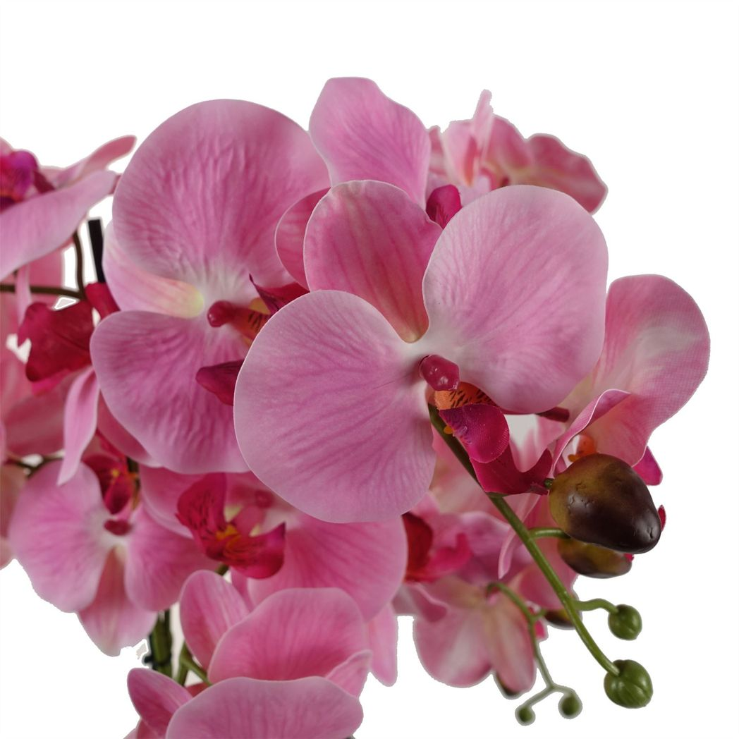 Leaf 50cm Artificial Pink Orchid with Glass Planter