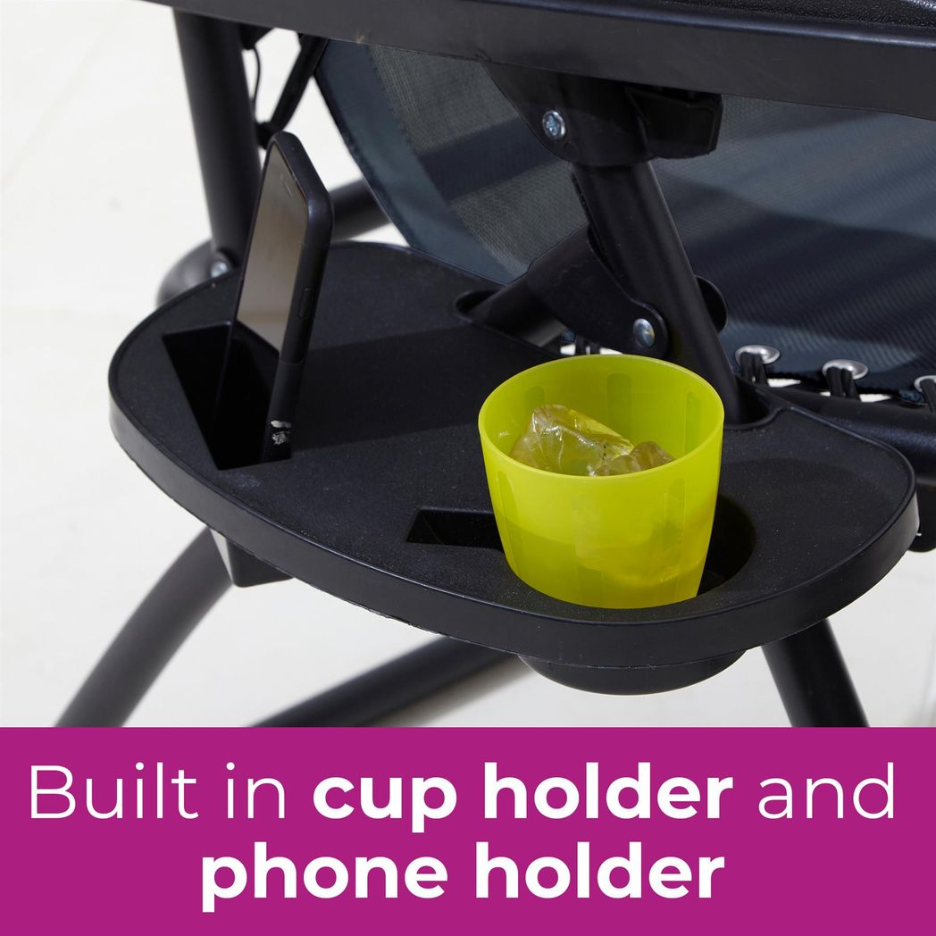 Neo Black Folding Zero Gravity Garden Chair and Table Set with 2 Reclining Chairs and Side Table