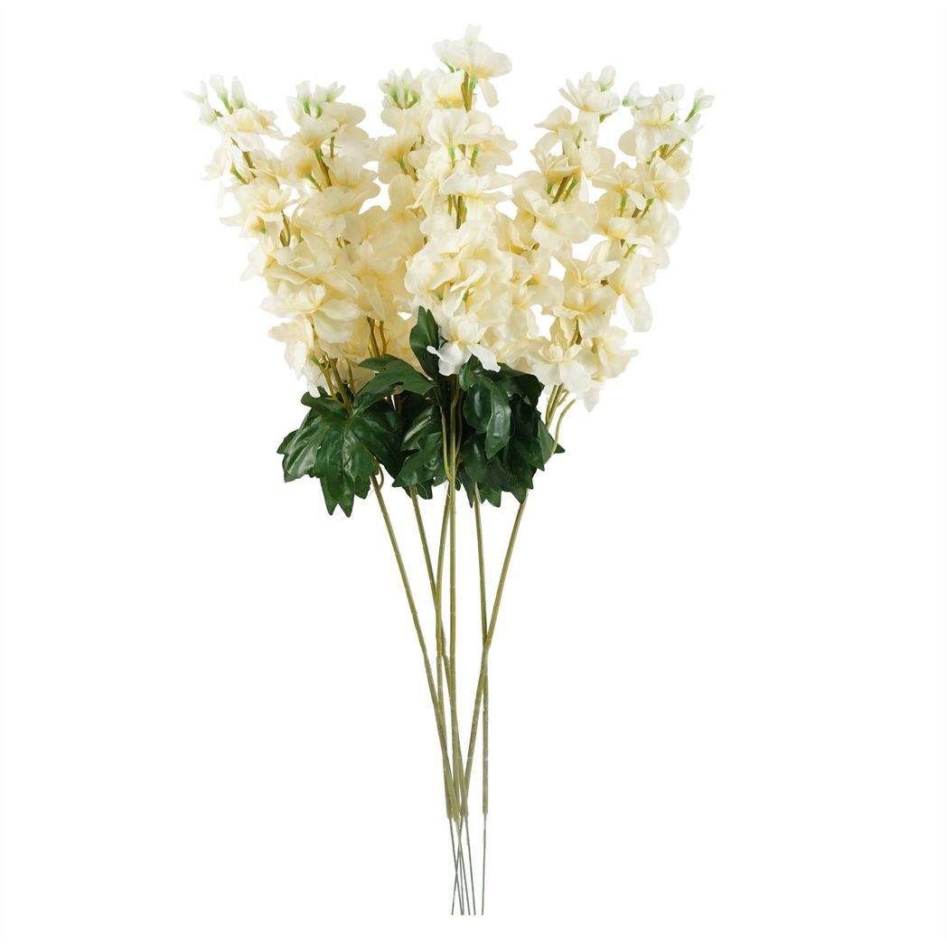 Leaf Pack of 6 Cream Delphinium Artificial Flower Stems 75cm