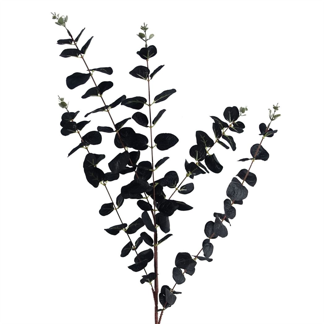 Leaf Pack of 6 Black Eucalyptus Foliage Stems 80cm Realistic Silk Leaves Wired Shapeable Stem