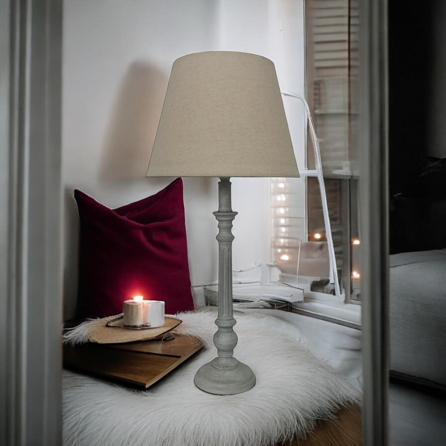 MSL 54cm Traditional Table Lamp Base and Linen Shade with Inline Rocker Switch, Double Insulated