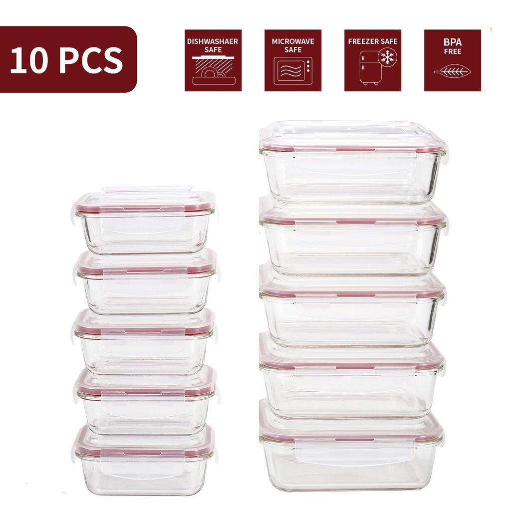 Vinsani 10-Pack Rectangle Glass Food Storage Containers with Lids