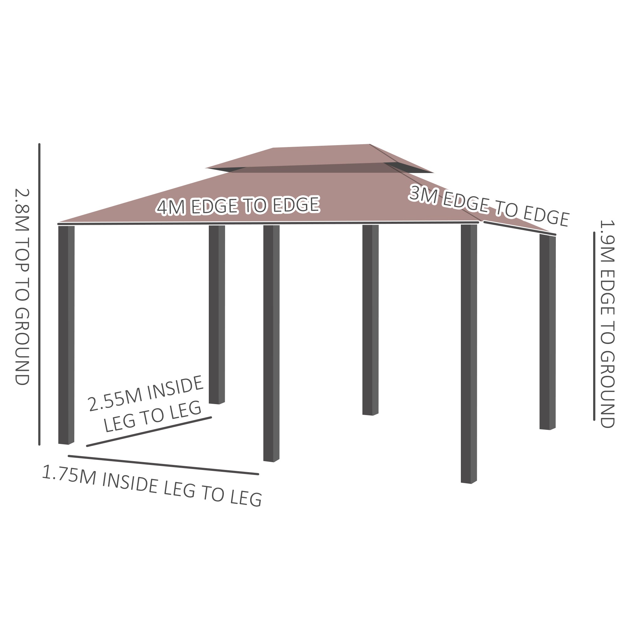 Outsunny 4m x 3m Steel Frame Garden Pavilion Gazebo with Two-Tier Roof and Curtains Khaki