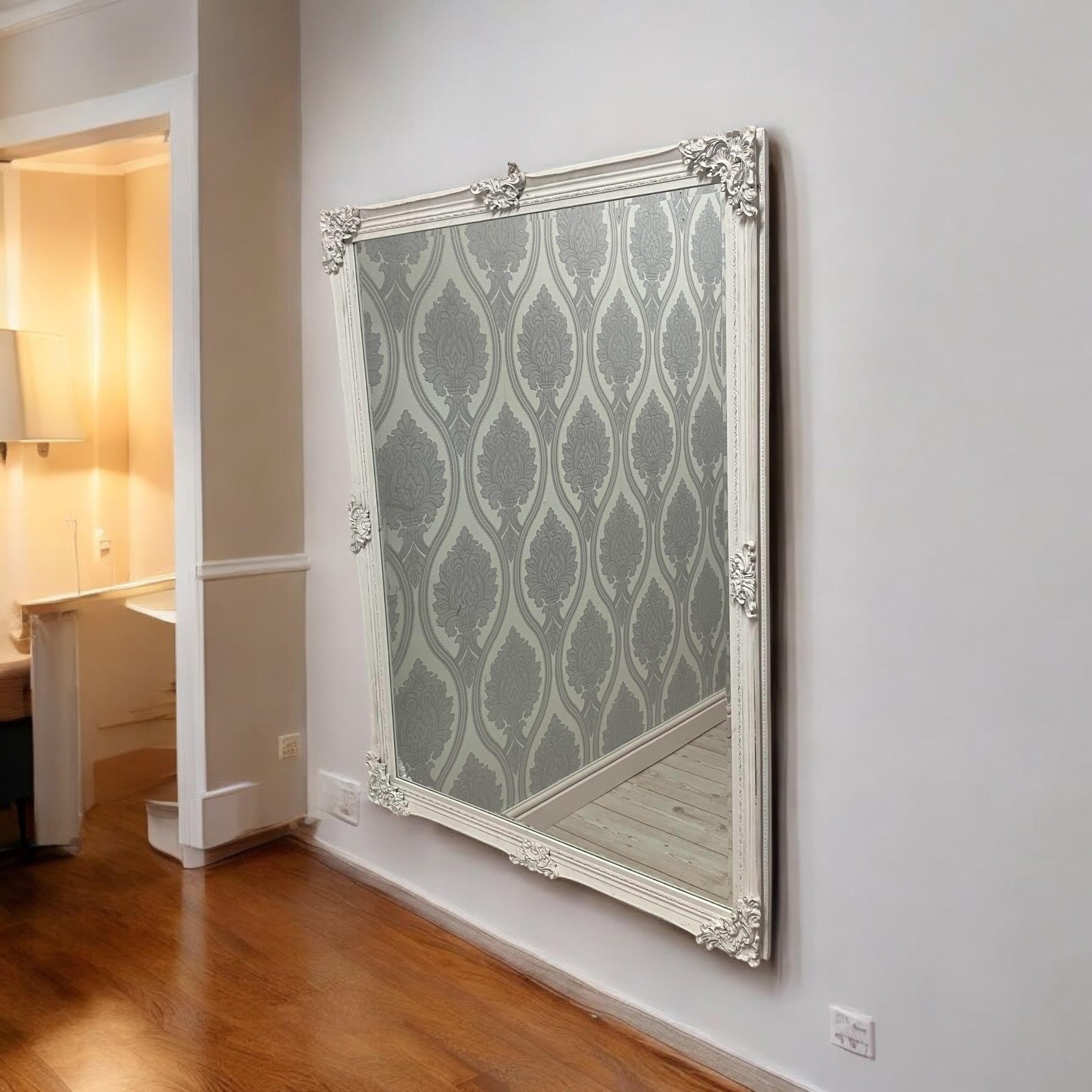 MSL 36 x 48 Inch White Mirror, Handcrafted, Hand Finished, Hanging Hook on Back