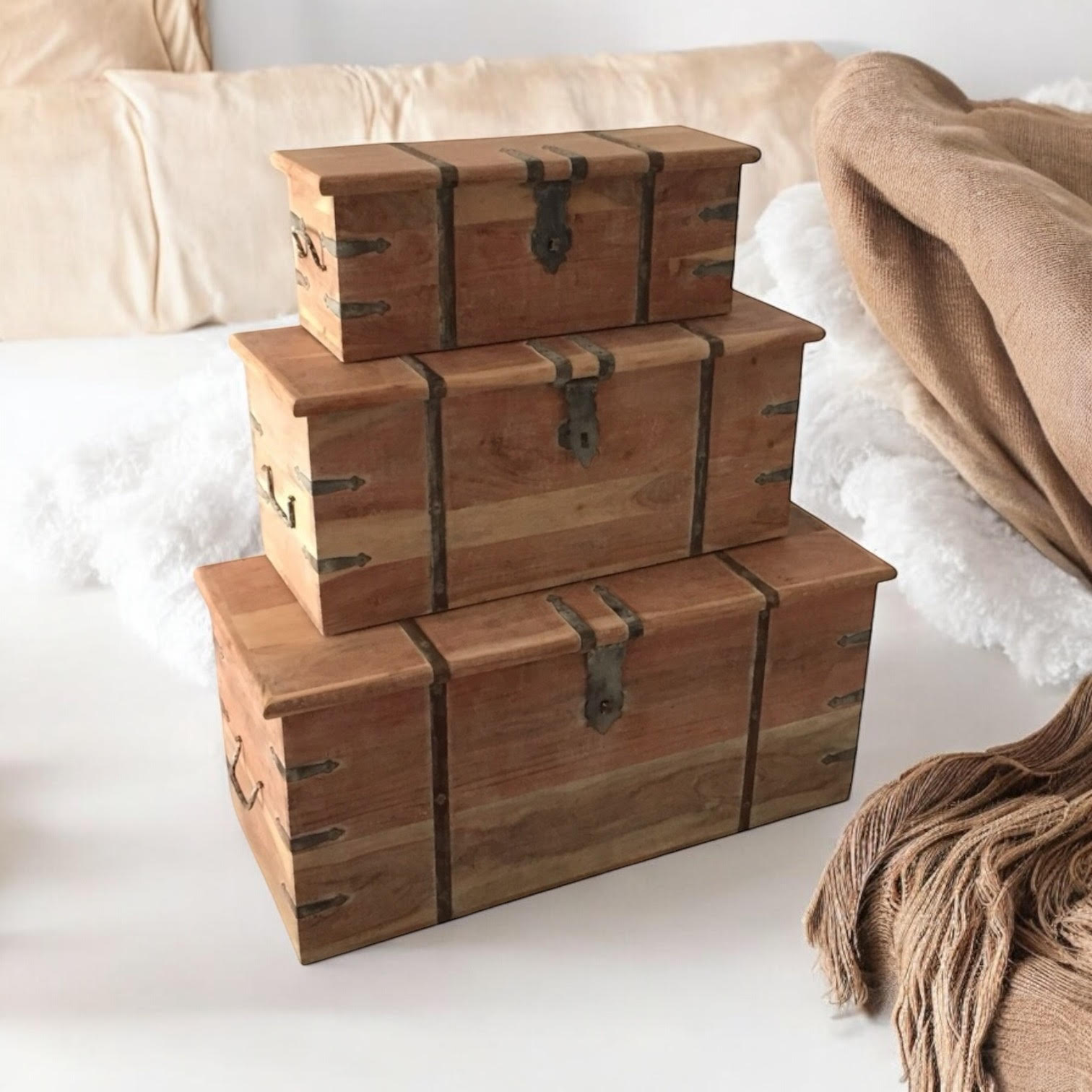 MSL 101CM Set of 3 Wooden Chests