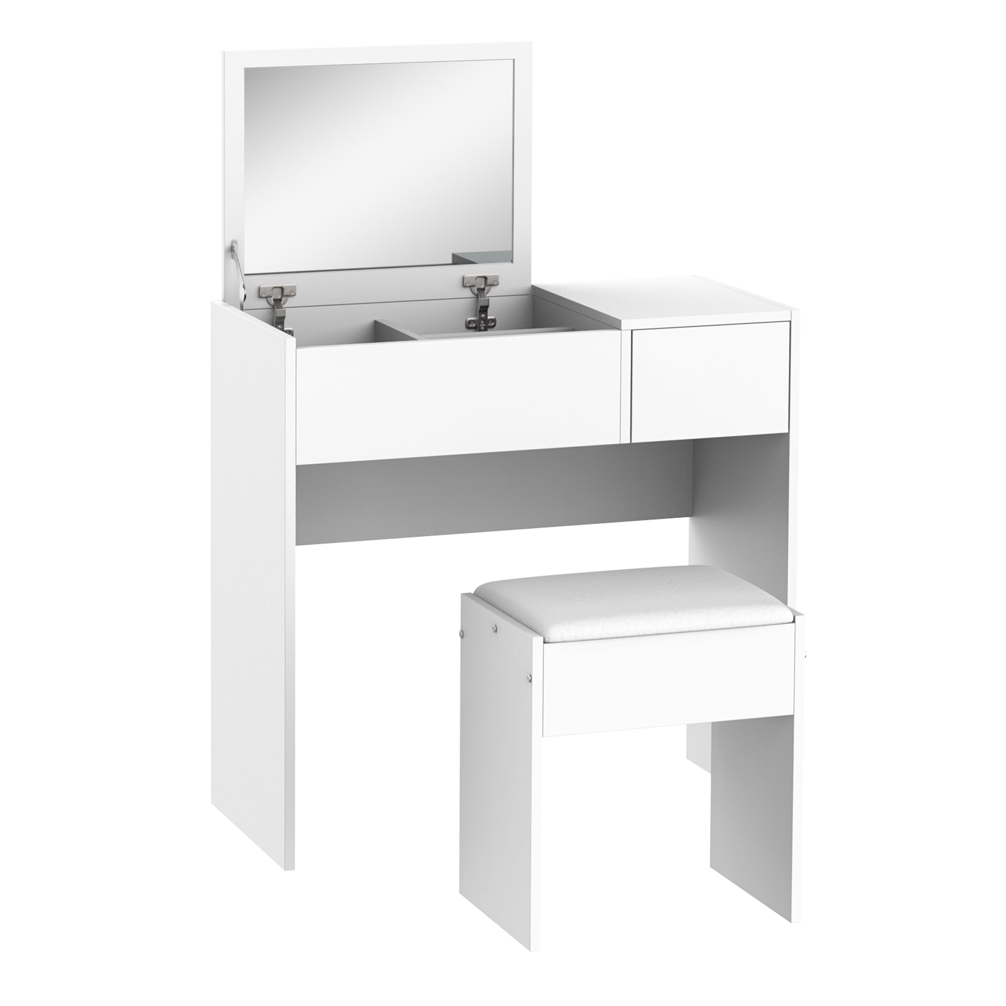 HOMCOM White 2-in-1 Dressing Table and Writing Table with Padded Stool, Flip-Top Mirror, Storage Compartment and Drawer