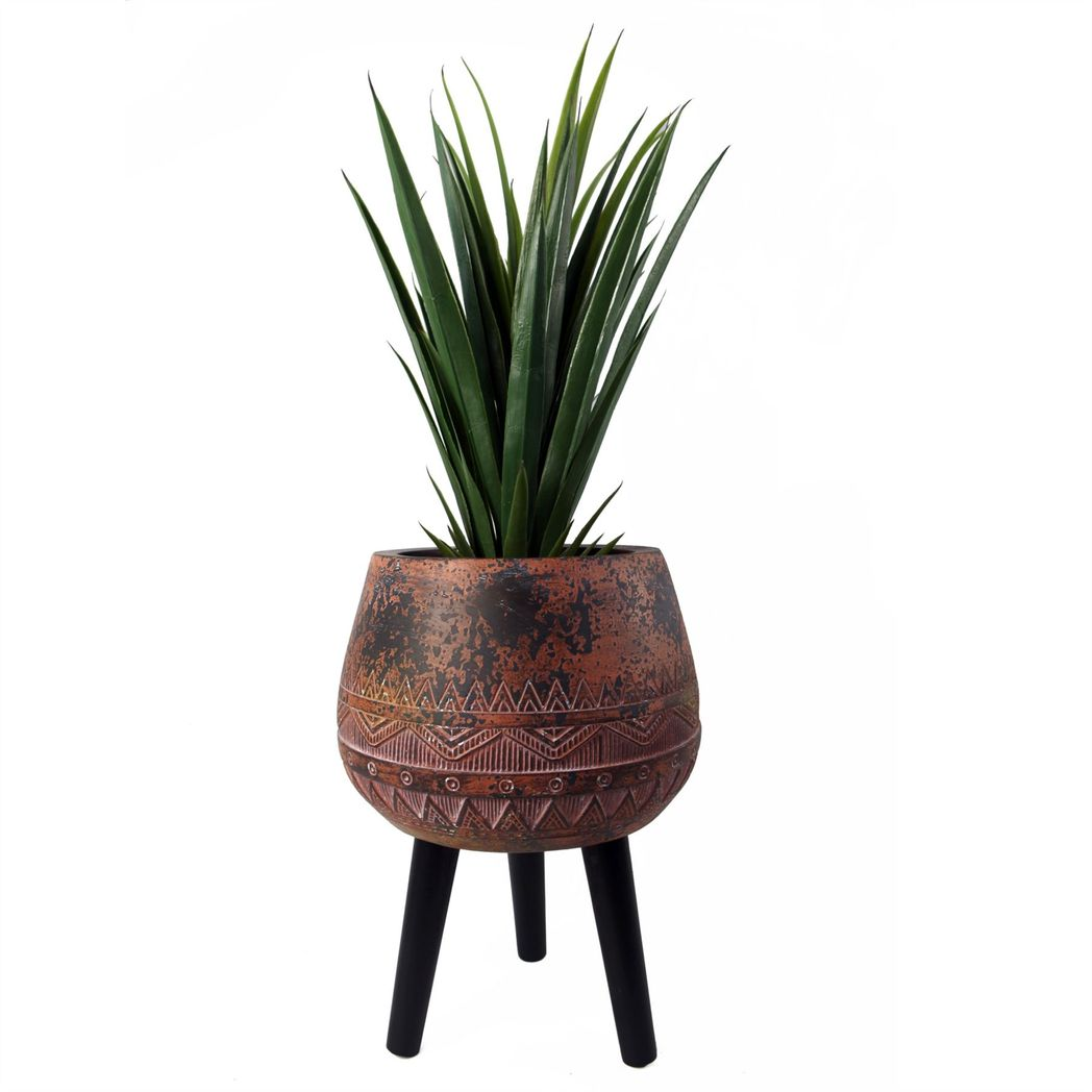 Leaf 44cm x 30cm Zaturn Planter Brown/Black with Legs, Fibreglass Composite, Rustic Finish