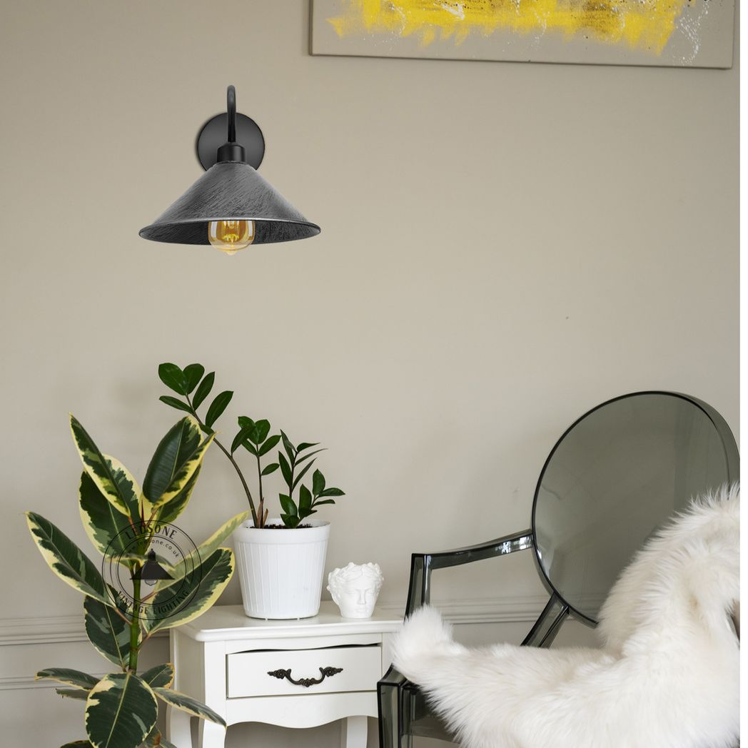 Brushed Silver and Black Vintage E27 Wall Sconce, Dimmable
