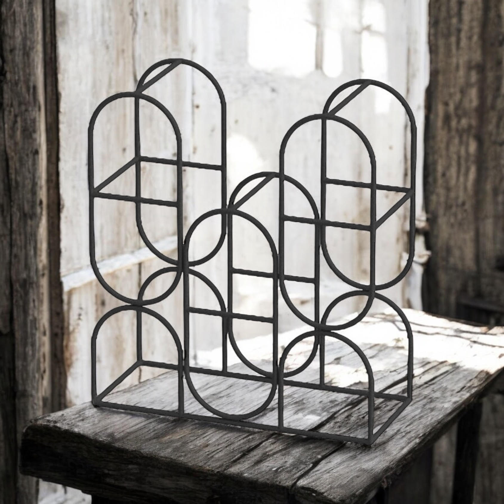 MSL 14 Inch Black Cast Iron Effect 8 Bottle Wine Rack