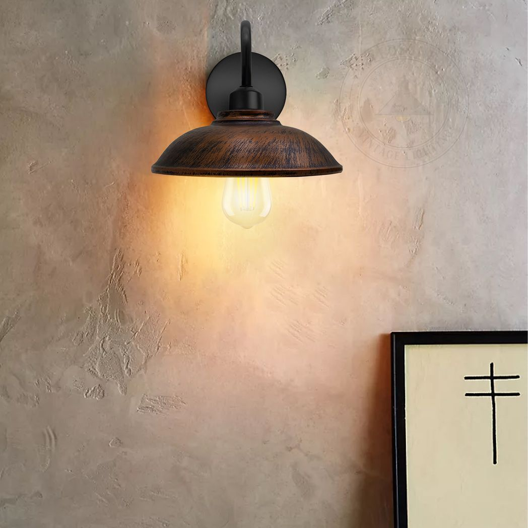 Brushed Copper Vintage Wall Light Fixture, E27 Hemisphere Shade