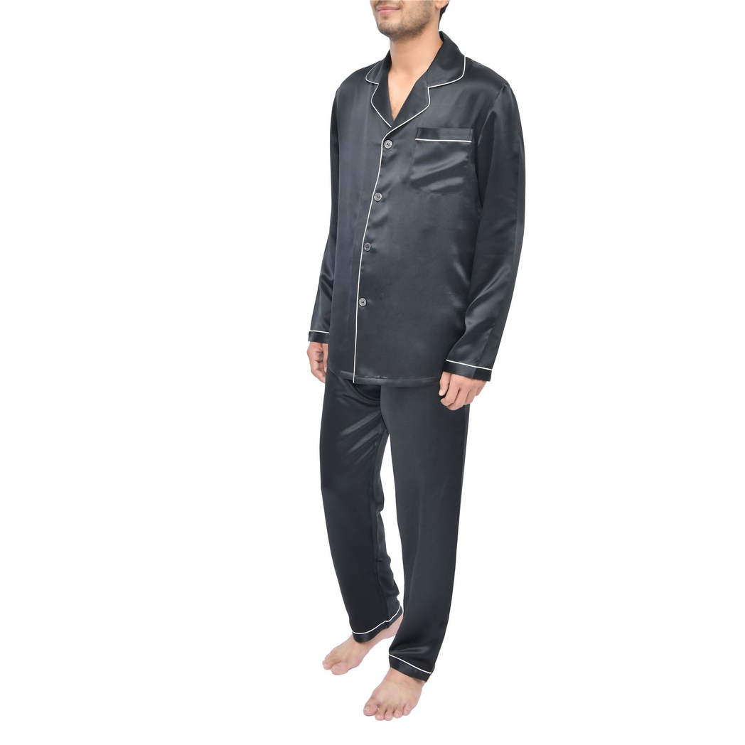 Sleepdown Mens 100% Silk Long Pyjama Set, 22 Momme