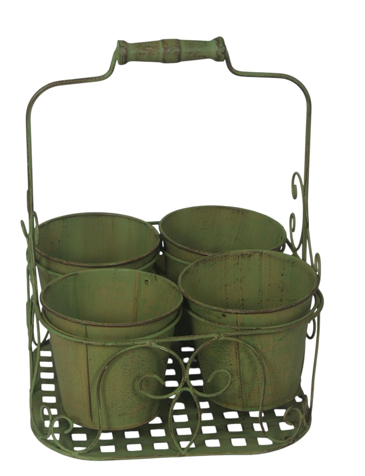 MSL Decorative Basket Pot Holder with Handle for 4 Pots, Indoor or Outdoor