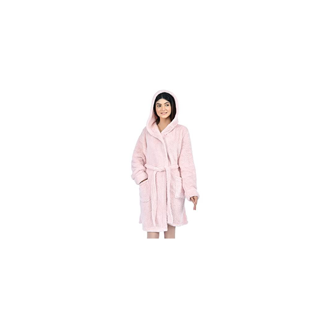 Sleepdown Women’s Teddy Fleece Hooded Robe Blush