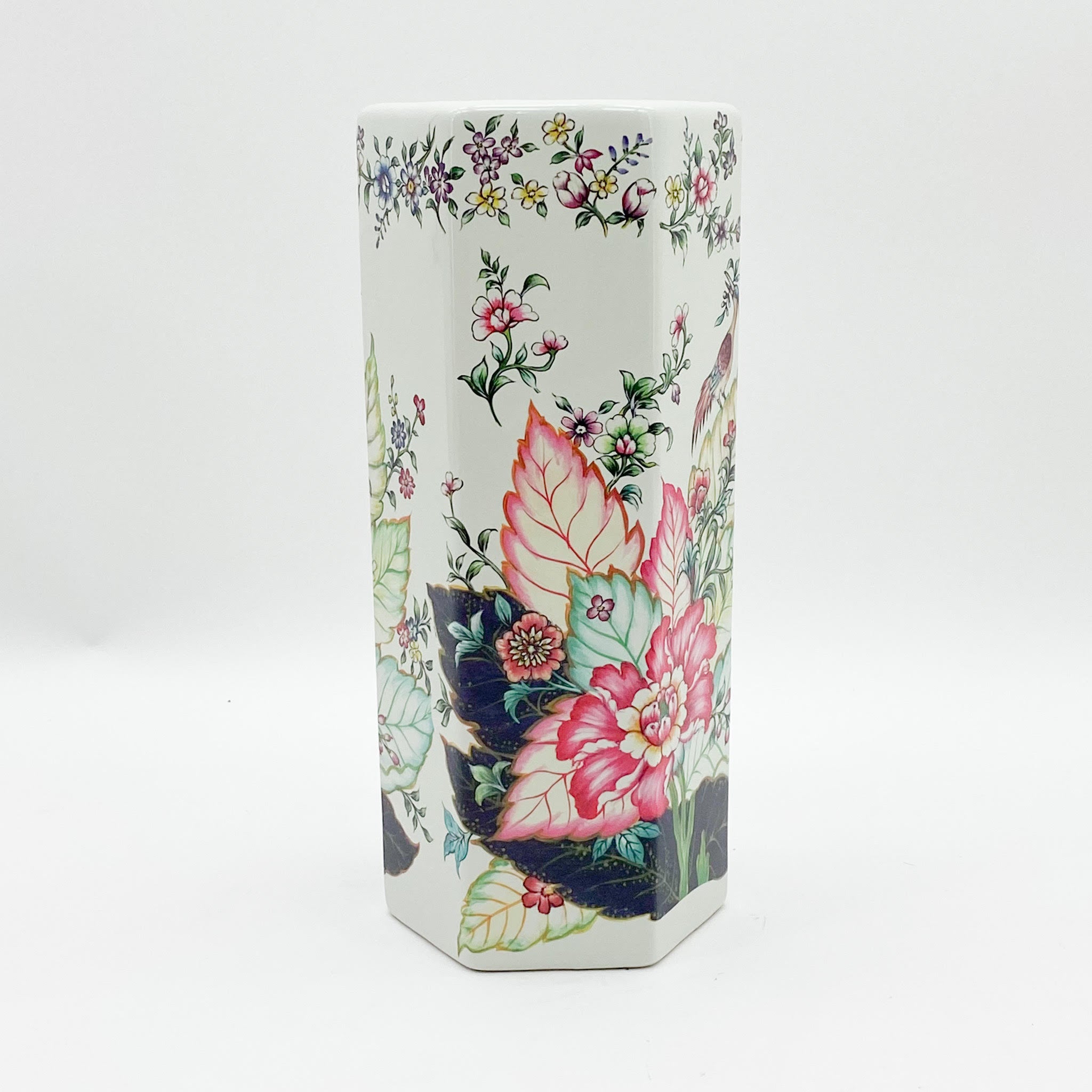 18" Hex Umbrella Stand Traditional Glazed Vase Holder