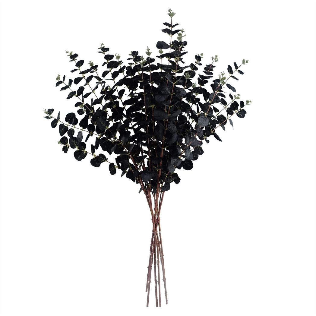Leaf Pack of 6 Black Eucalyptus Foliage Stems 80cm Realistic Silk Leaves Wired Shapeable Stem