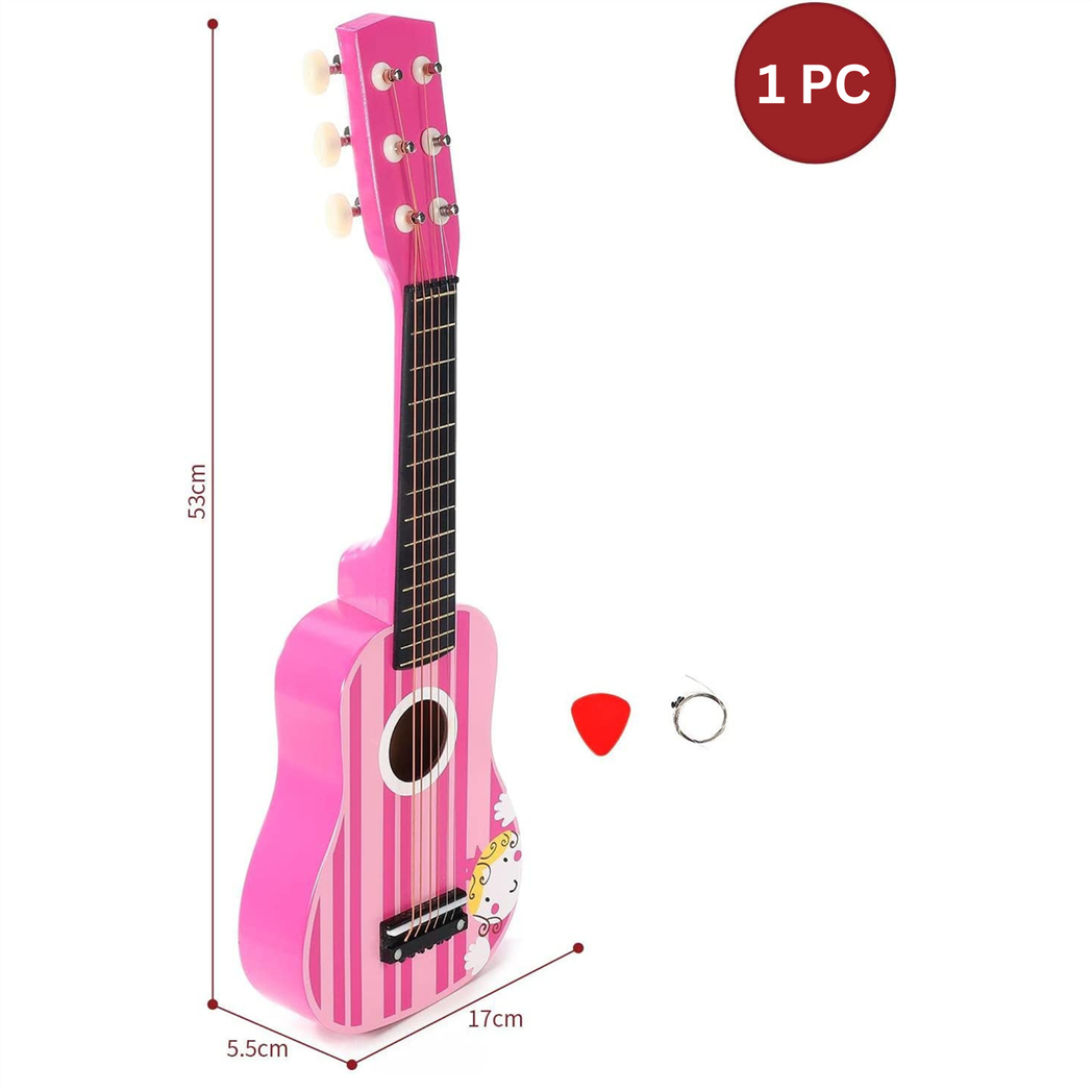 SOKA Wooden Pink Striped 6-String Guitar Toy for Kids Ages 3+