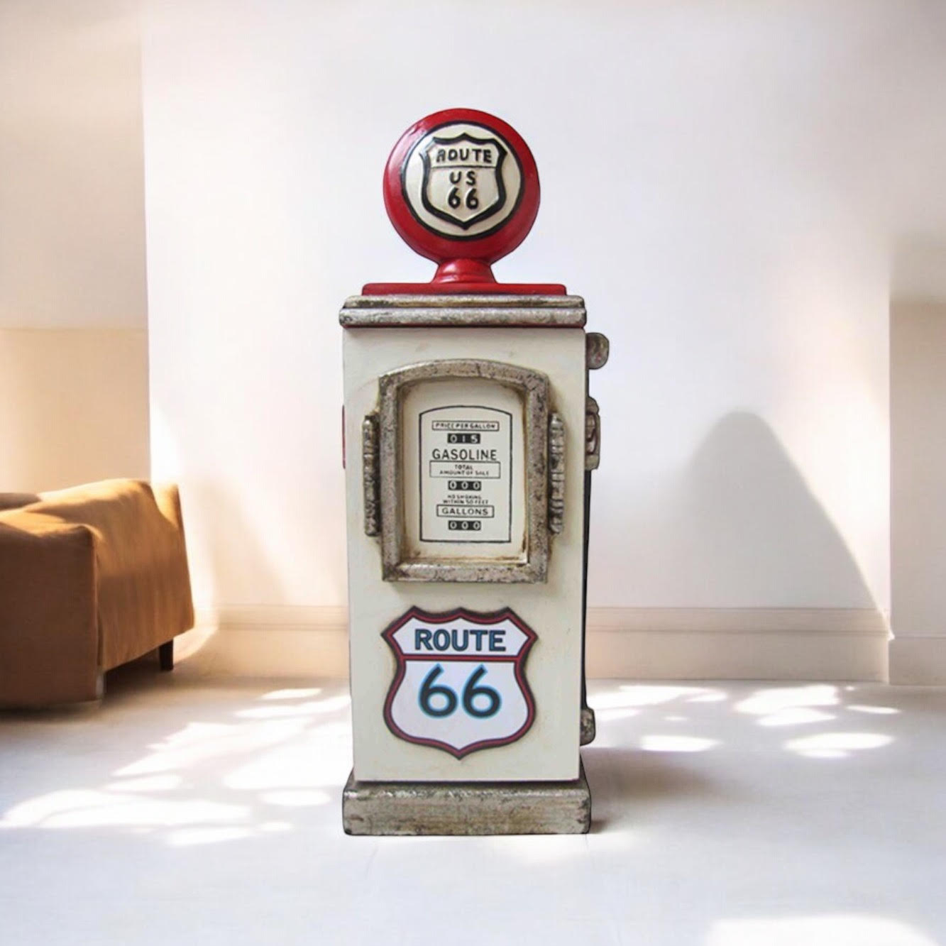 48CM Red & White Wooden Route 66 Gas Pump Key Cabinet