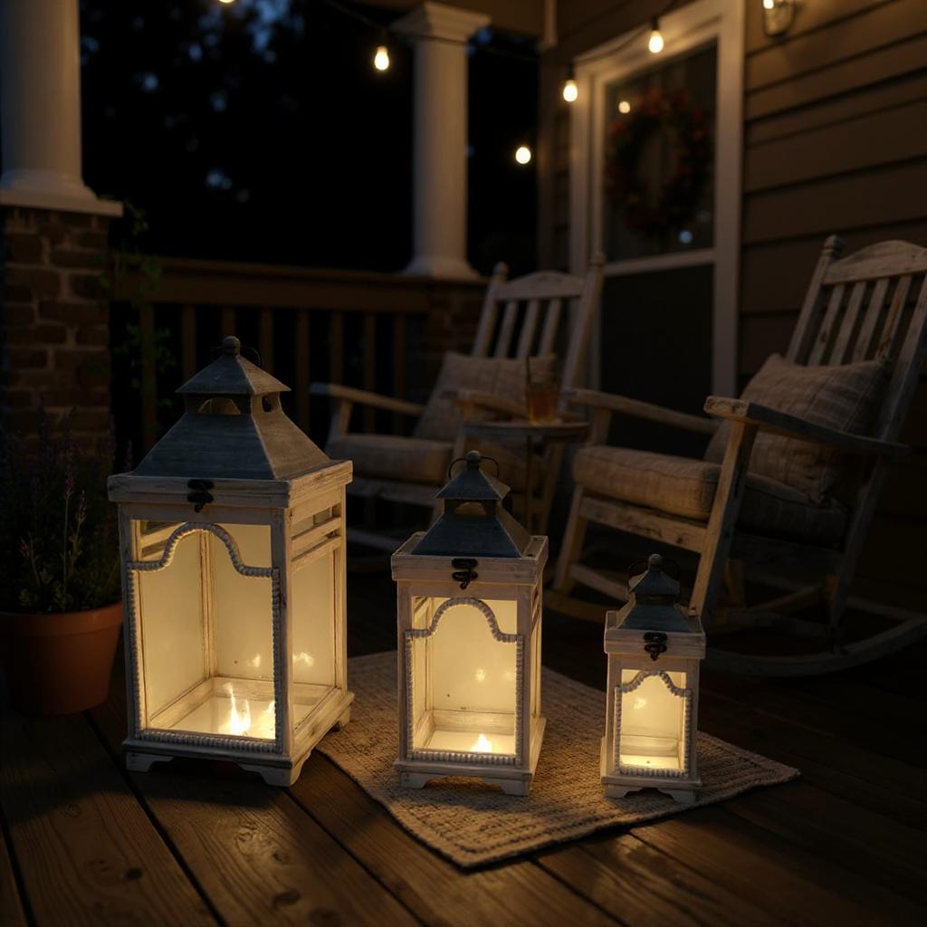 Set of 3 Hand-Finished Wooden Garden Lanterns, 51/41/31 cm