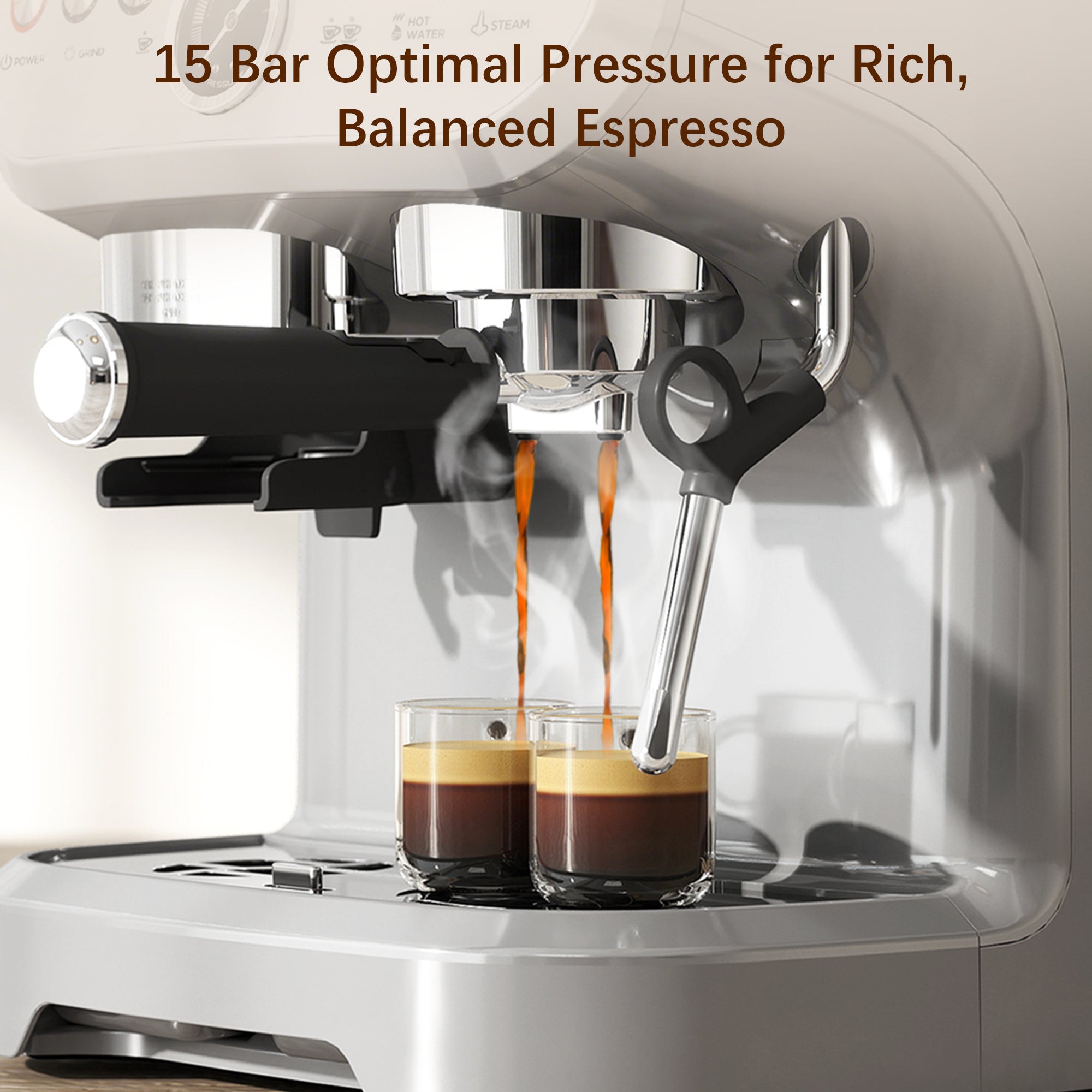 HOMCOM Espresso Machine with Bean Grinder, Steam Wand, 15 Bar, Silver