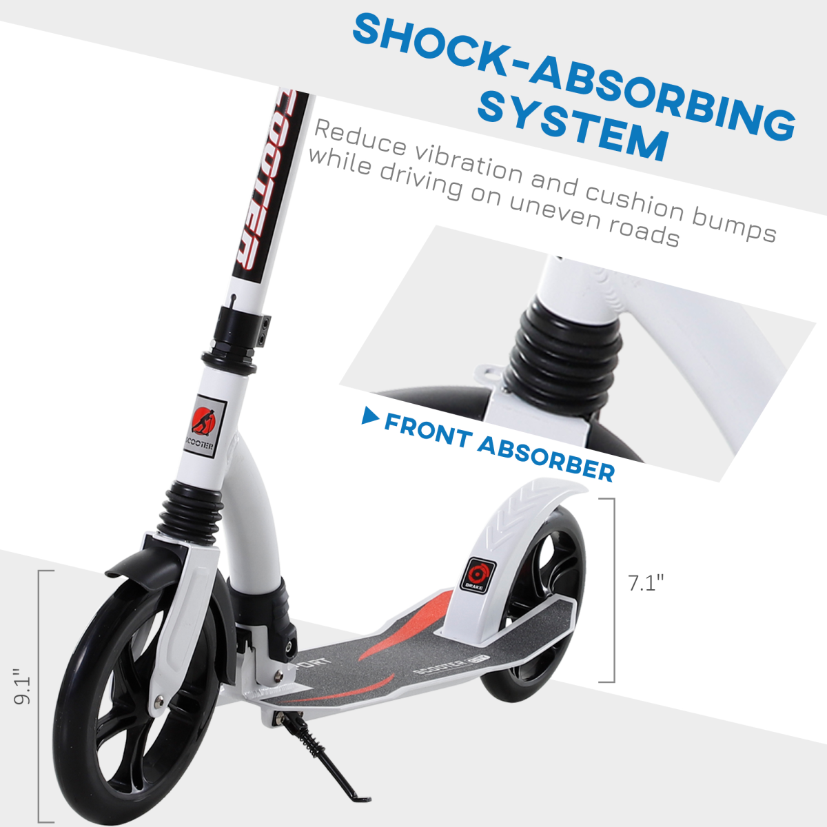 Teens Adult Kick Scooter Foldable Adjust Aluminum For Age 14 White HOMCOM