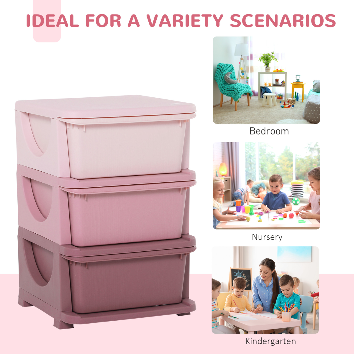 HOMCOM Kids Storage Units with Drawers 3 Tier Chest Vertical Dresser Tower