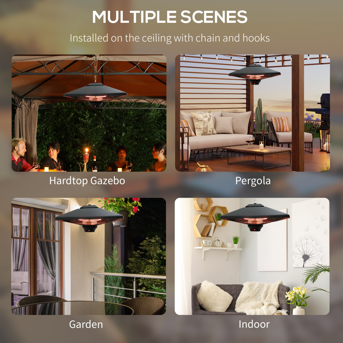 Outsunny 2000W Electric Outdoor Hanging Heater with LED Light