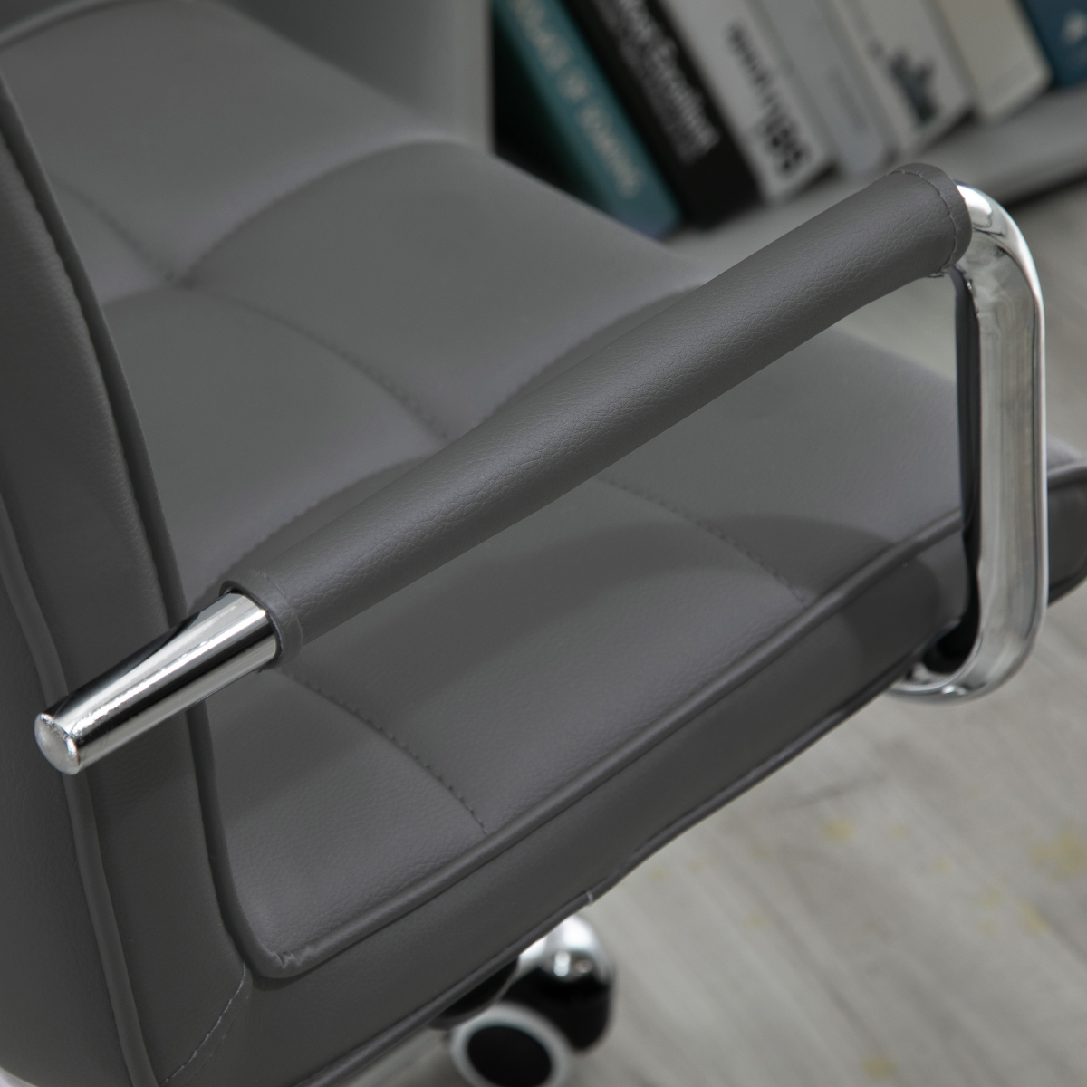 Vinsetto Grey Faux Leather Adjustable Swivel Desk Chair with Arms
