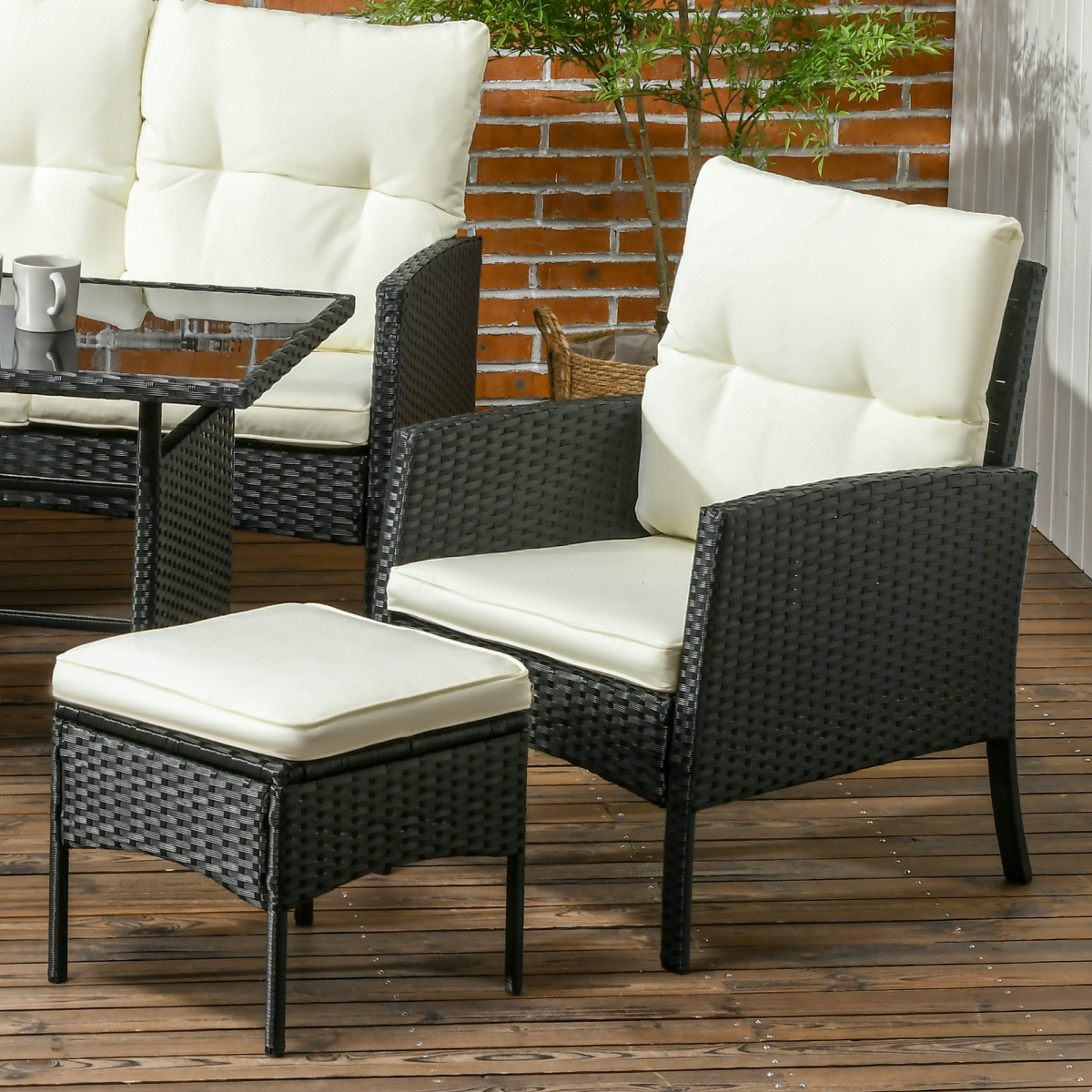 Outsunny 6-Piece Rattan Garden Sofa Set with Table, Armchairs & Footstools