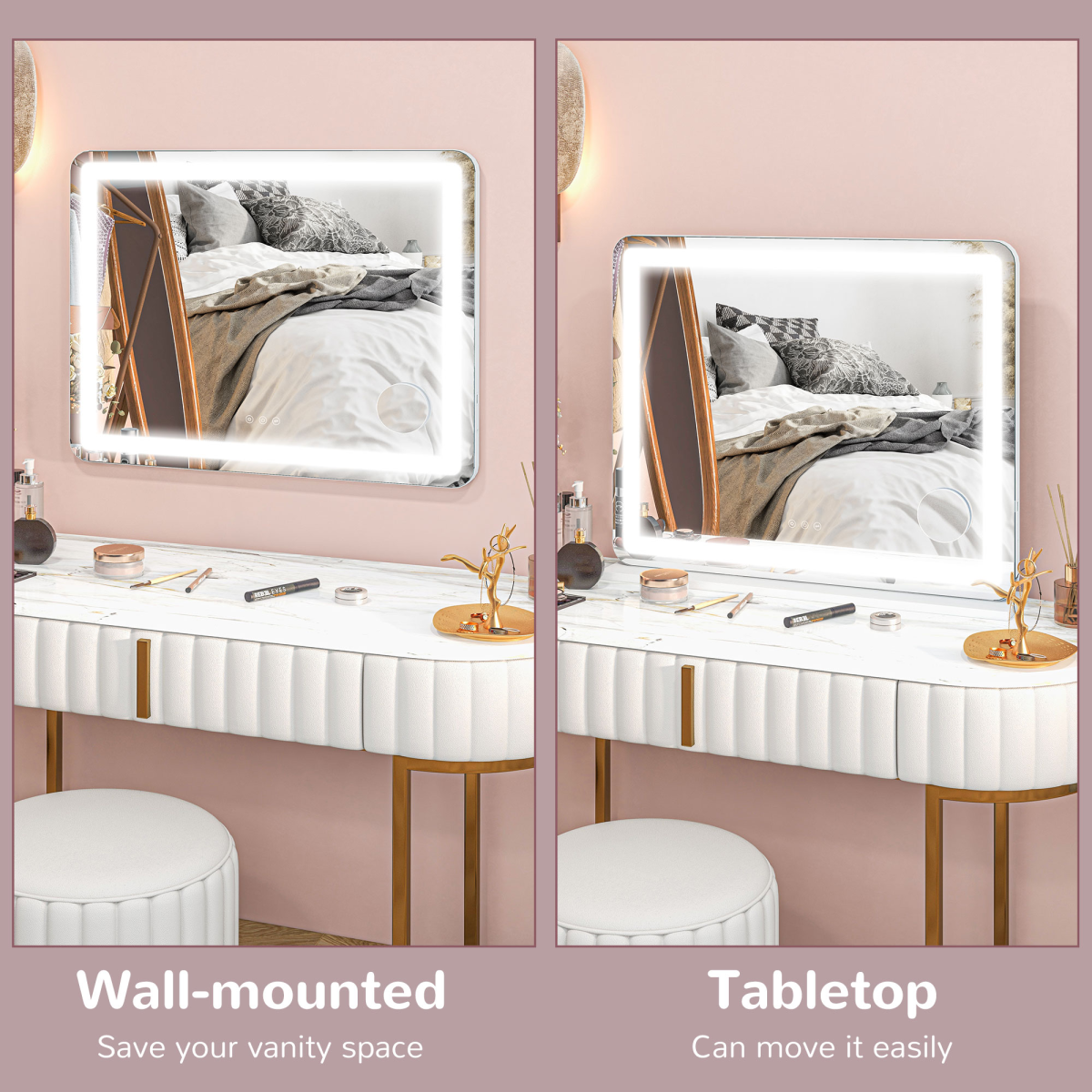 HOMCOM LED Vanity Mirror with 10X Magnifier, USB Port, White