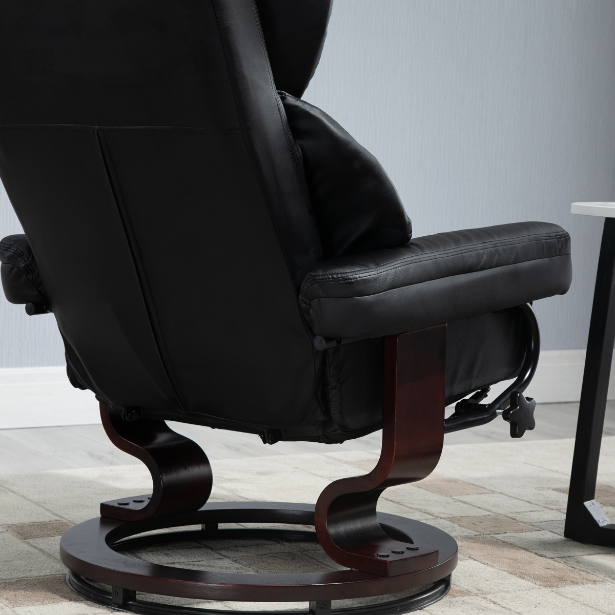 Black PU Leather Recliner Armchair with Swivel and Footstool