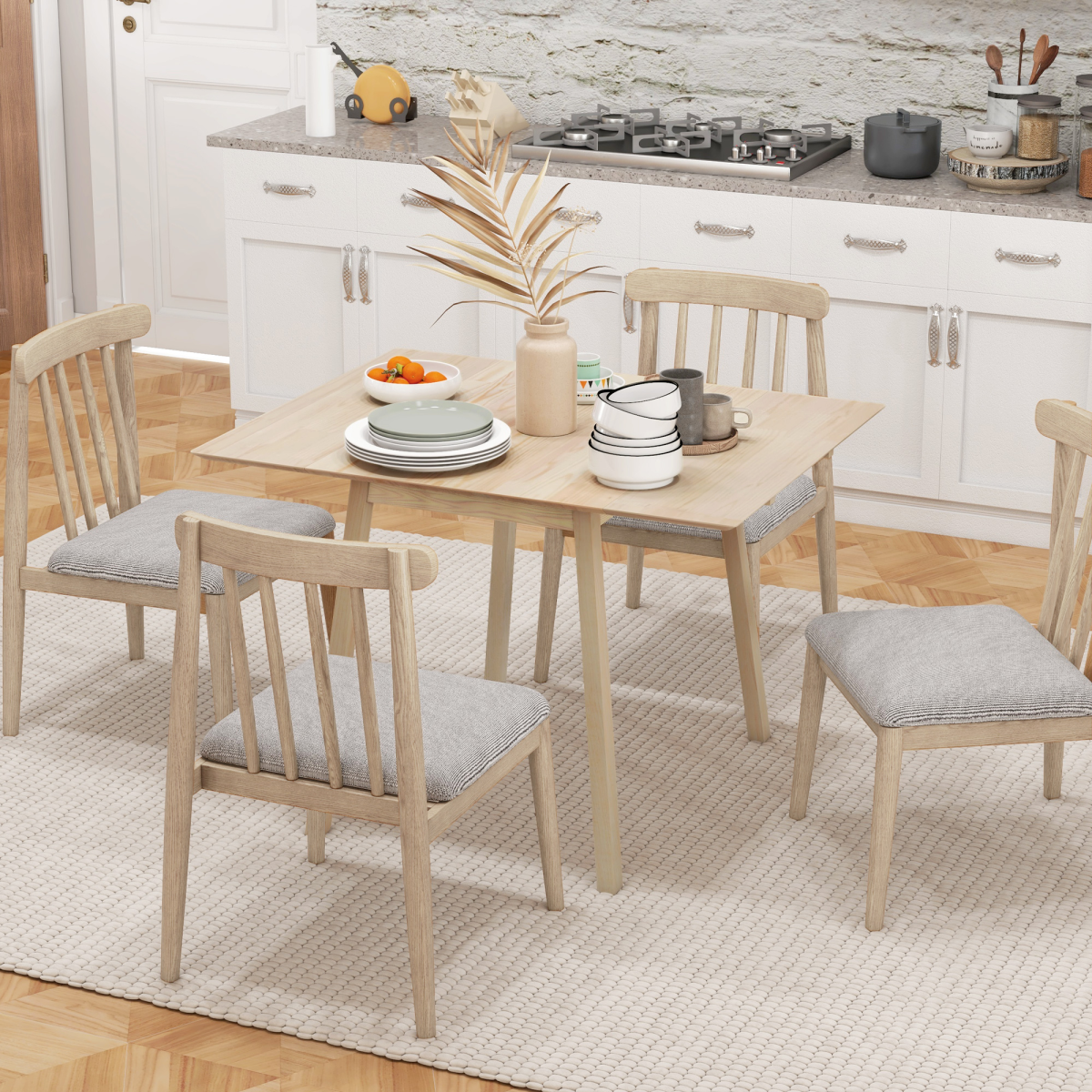 HOMCOM Extendable Pine Wood Drop Leaf Dining Table for 2-4, Natural