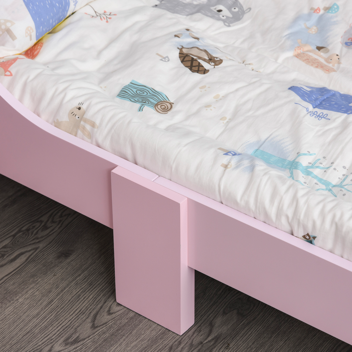 Homcom Kids Pink Princess Crown Wooden Bed with Side Rails