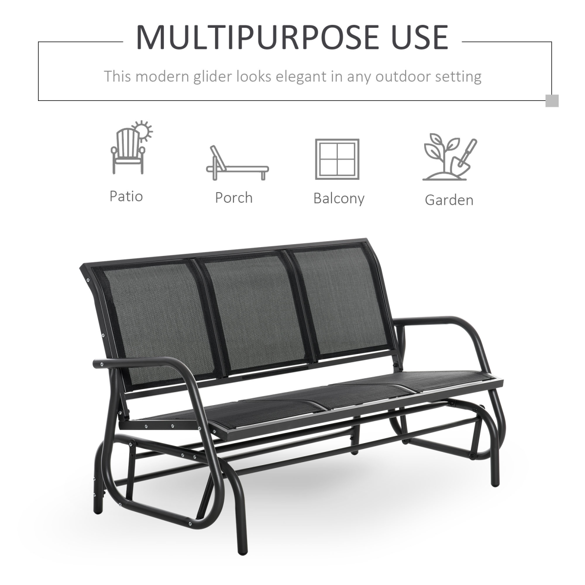 Outsunny 3-Seat Patio Glider Bench, Breathable Texteline, Metal Frame