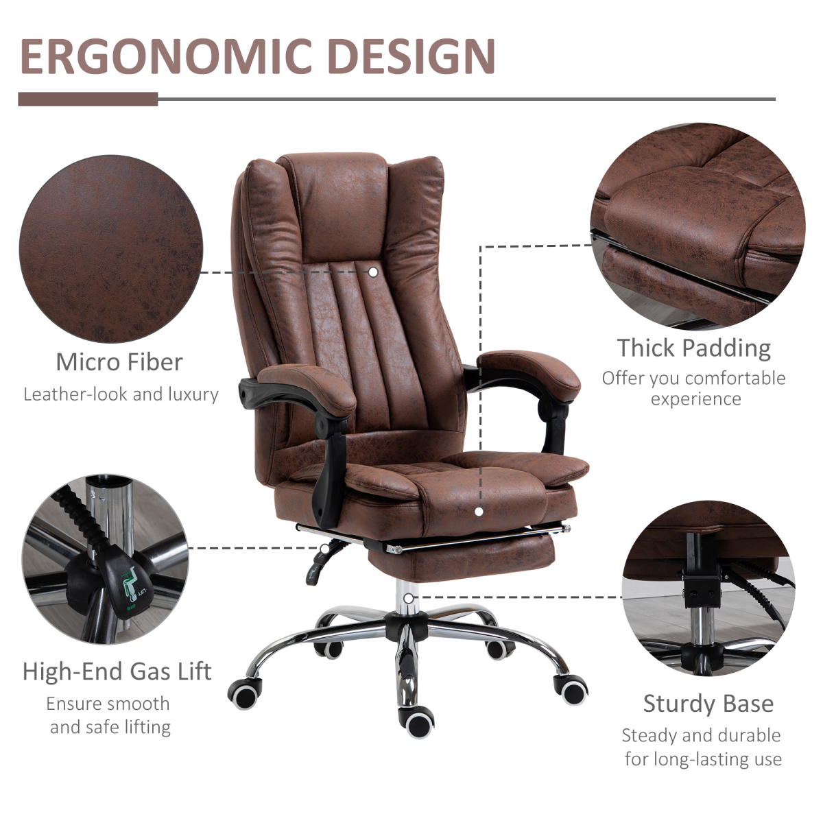 Vinsetto Brown Executive Office Chair with Recline and Footrest