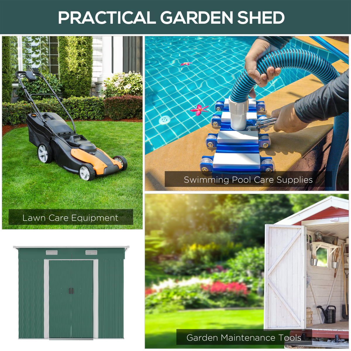 Outsunny 7 x 4ft Green Metal Garden Storage Shed