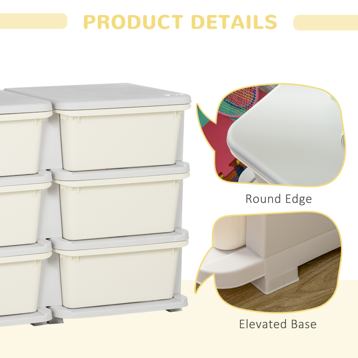 Kids Storage Unit Toy Box Vertical Dresser with Six Drawers - Cream