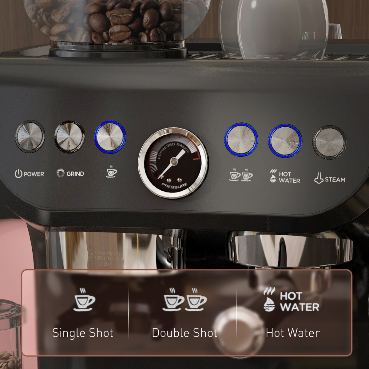 HOMCOM Espresso Machine with Integrated Grinder & Steam Wand, 15 Bar