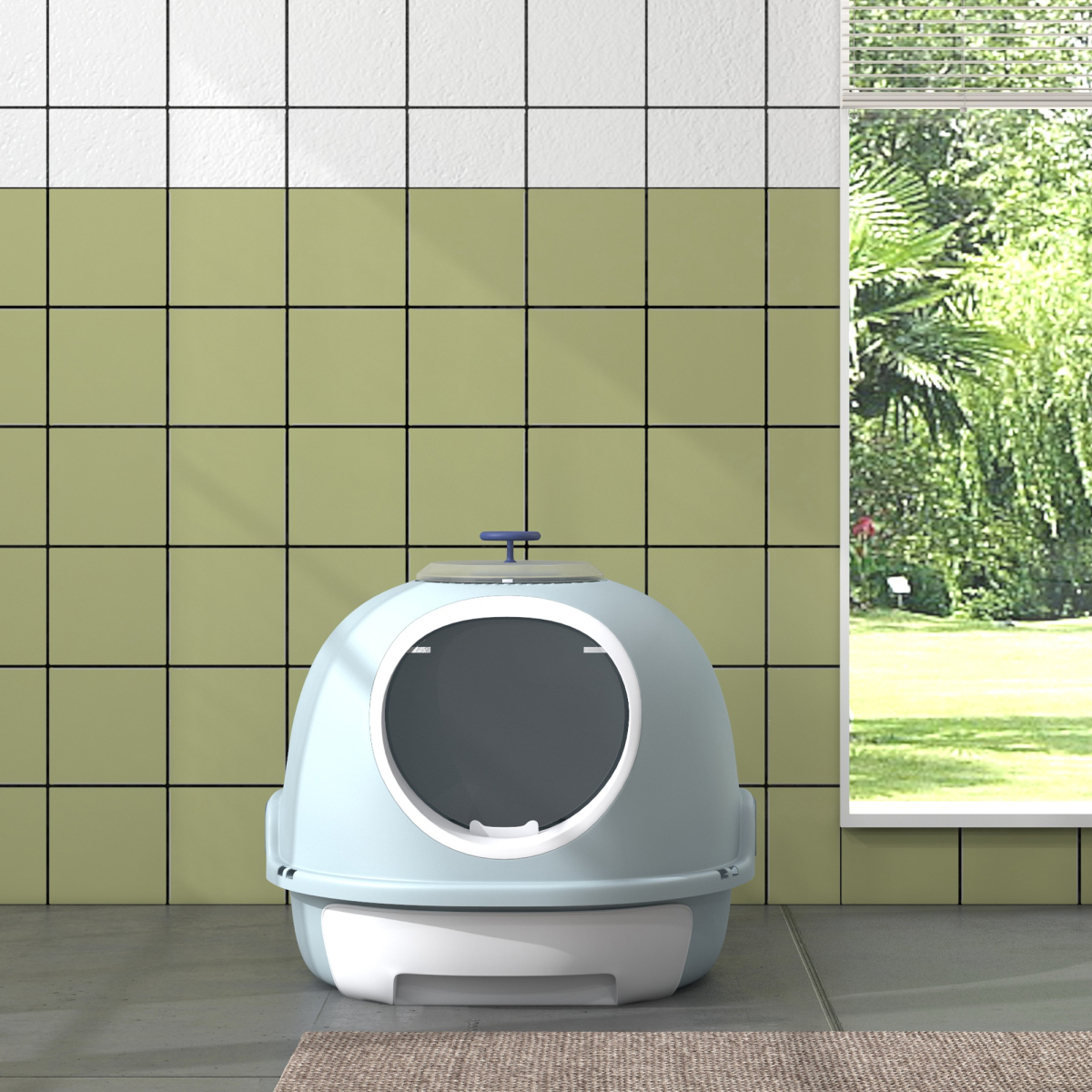 PawHut Enclosed Cat Litter Box with Removable Tray, Top Exit, Skylight, Scoop, and Side Handles